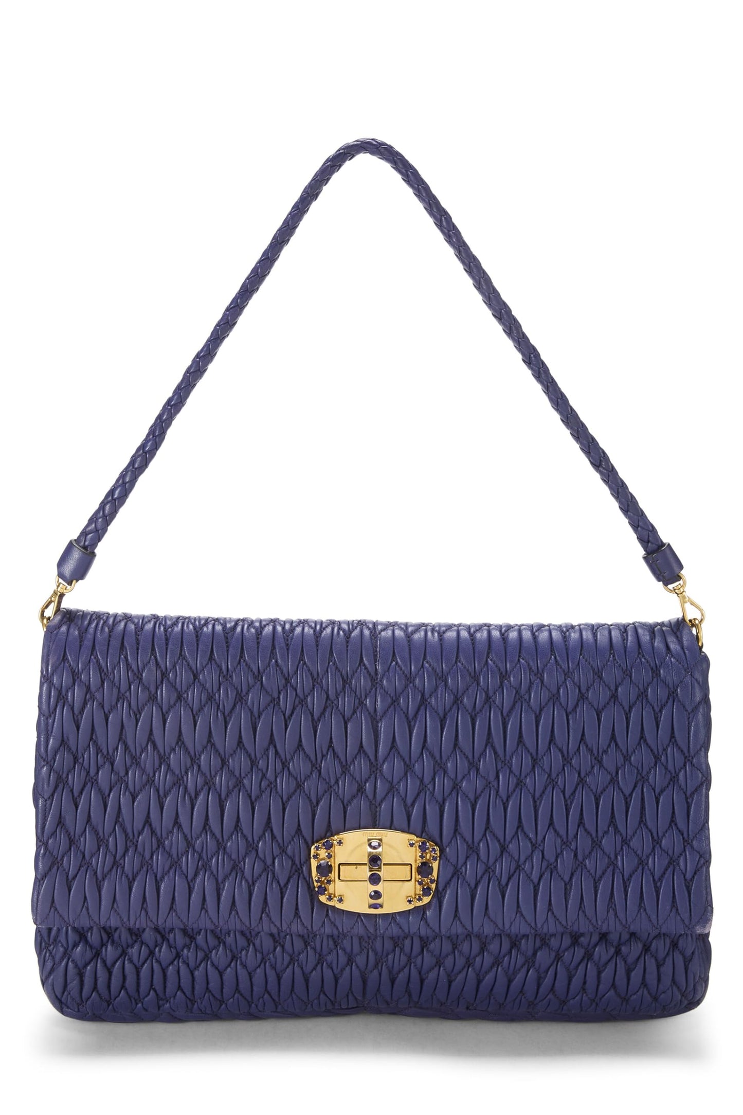Miu Miu, Pre-Loved Purple Nappa Crystal Flap Shoulder Bag, Purple