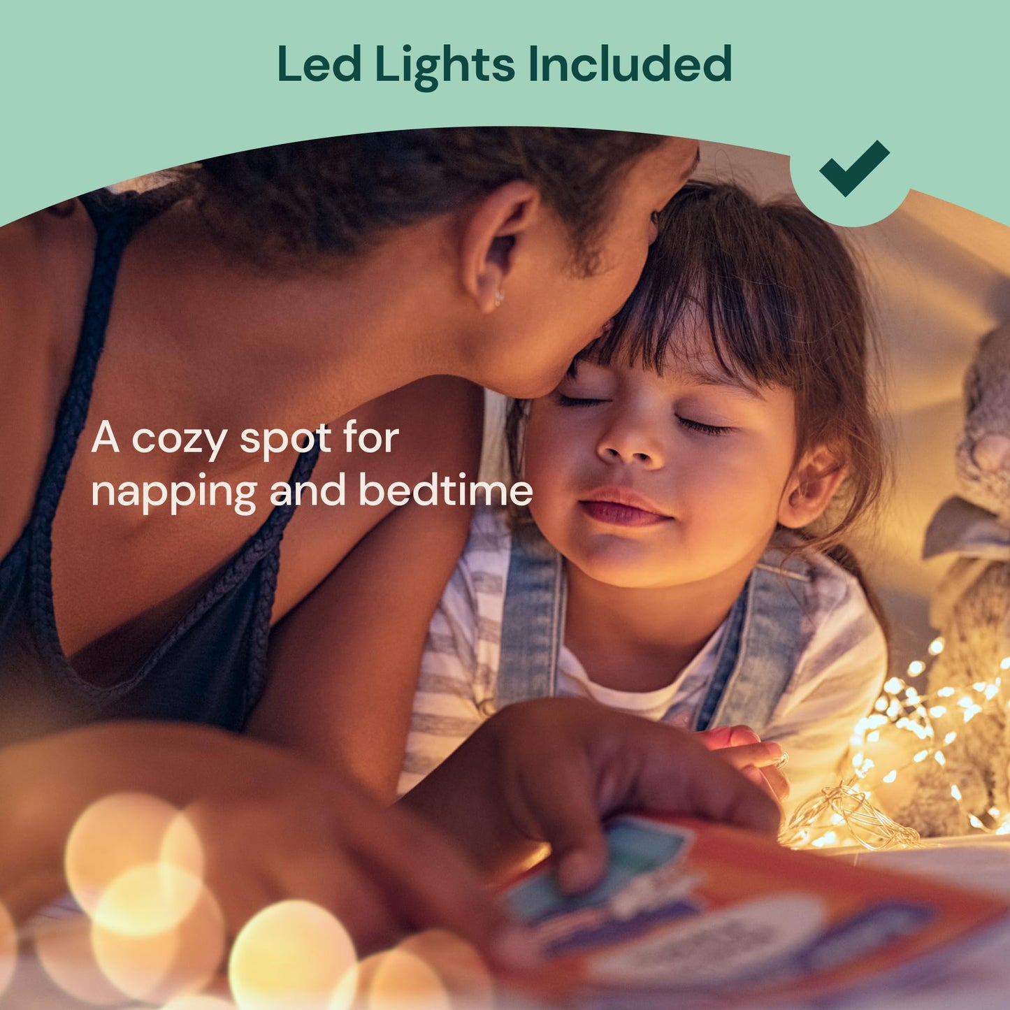 PlayVibe Kids Teepee Canopy - Baby & Toddler Play Shelter with LED Star Lights, Cozy Reading Nook, Party Canvas for Indoor Outdoor Fun - Tent for Kids - Play Tent