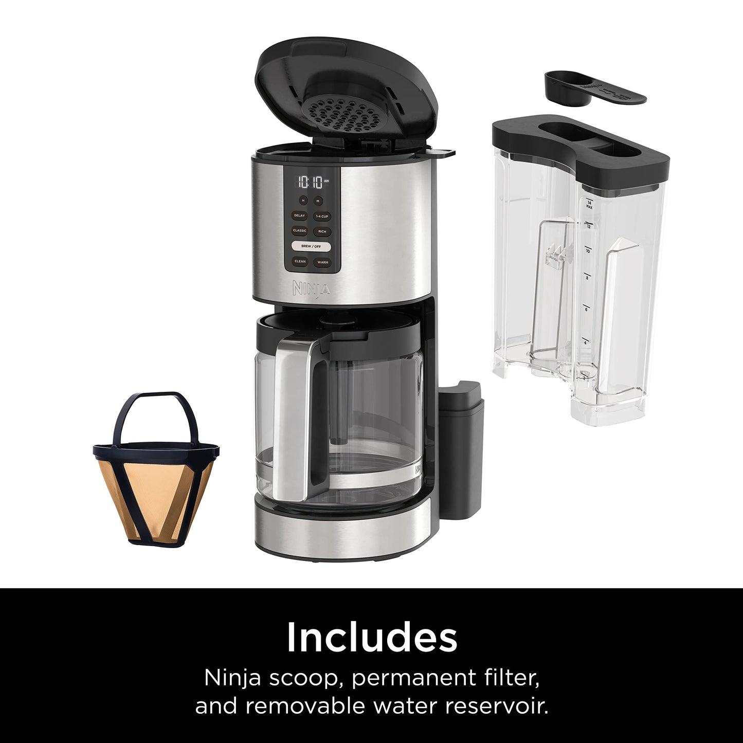 Ninja DCM200C Programmable XL 14-Cup Coffee Maker, 14-Cup Glass Carafe, With Permanent Filter, Stainless Steel, Silver