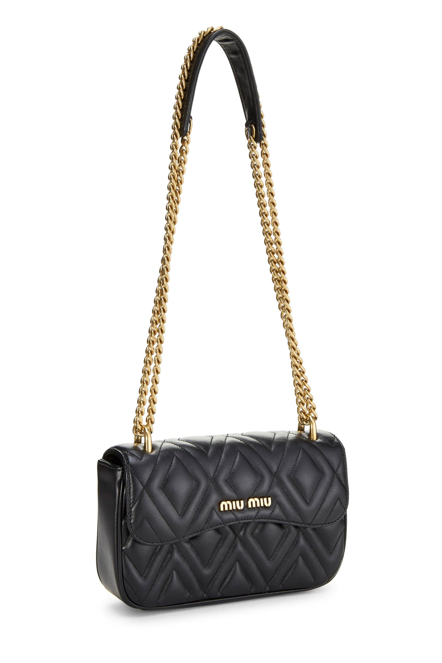 Miu Miu, Pre-Loved Black Calfskin Diamond Quilted Shoulder Bag, Black