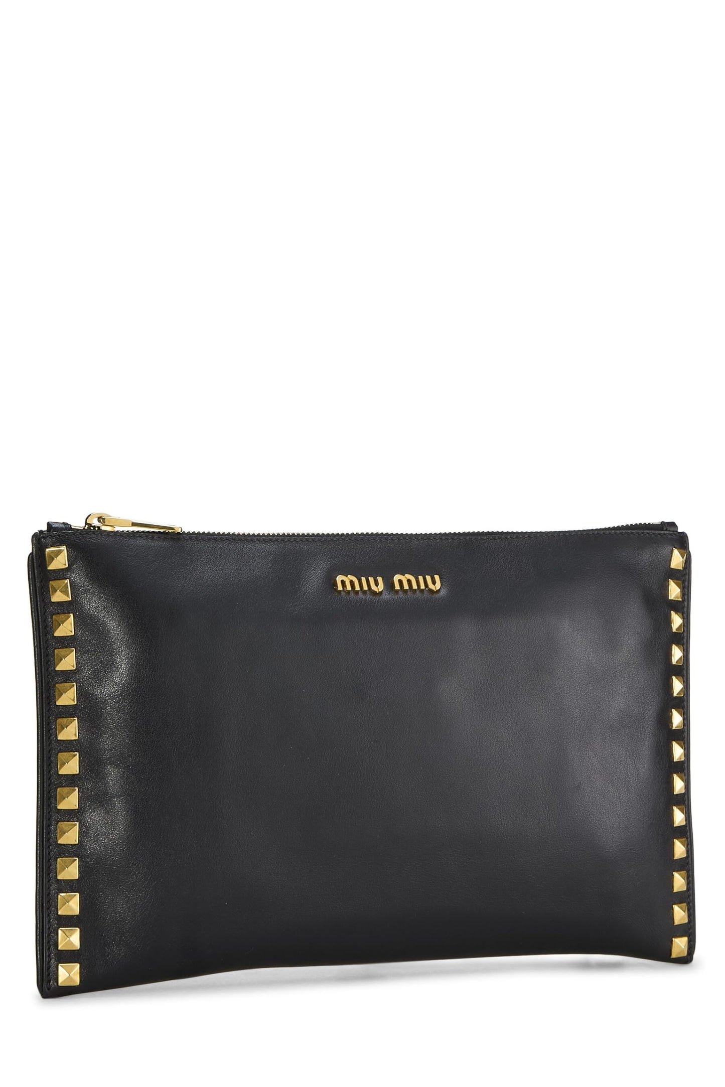 Miu Miu, Pre-Loved Black Studded Calfskin Clutch, Black