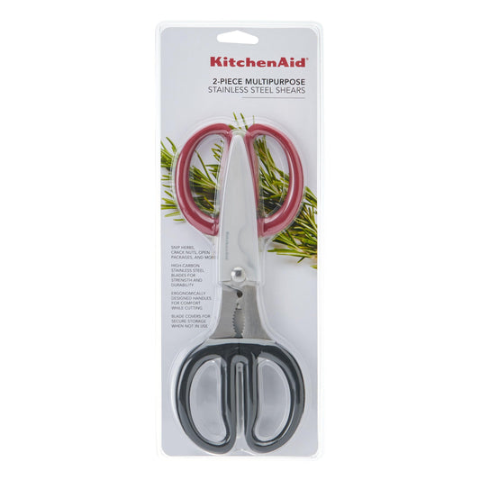KitchenAid Multipurpose Shear Set, Versatile Scissors with Nutcracker, Bottle Opener, Ergonomic Handles with Protective Blade Covers, 2 Piece