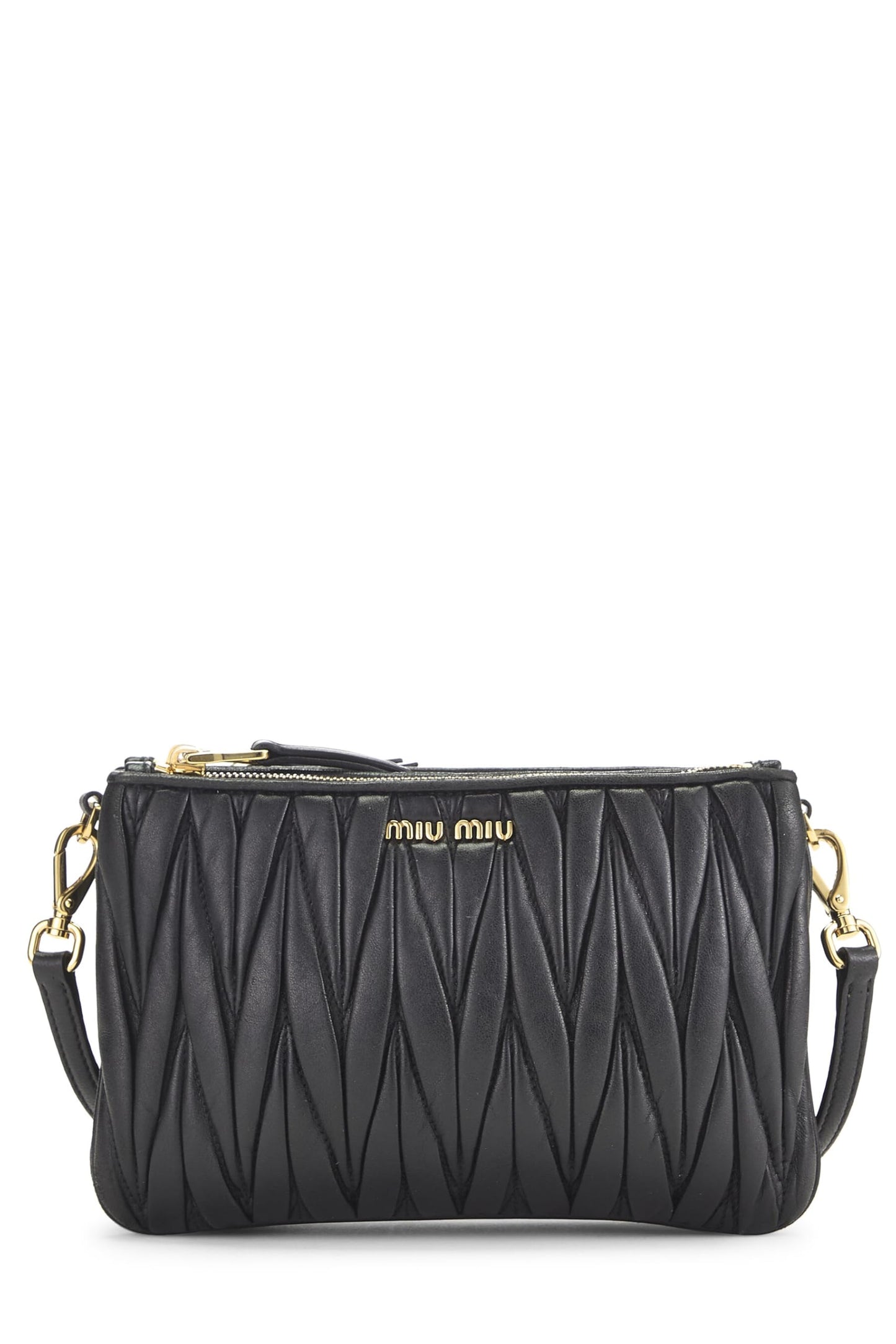 Miu Miu, Pre-Loved Black Nappa Double Zip Crossbody, Black