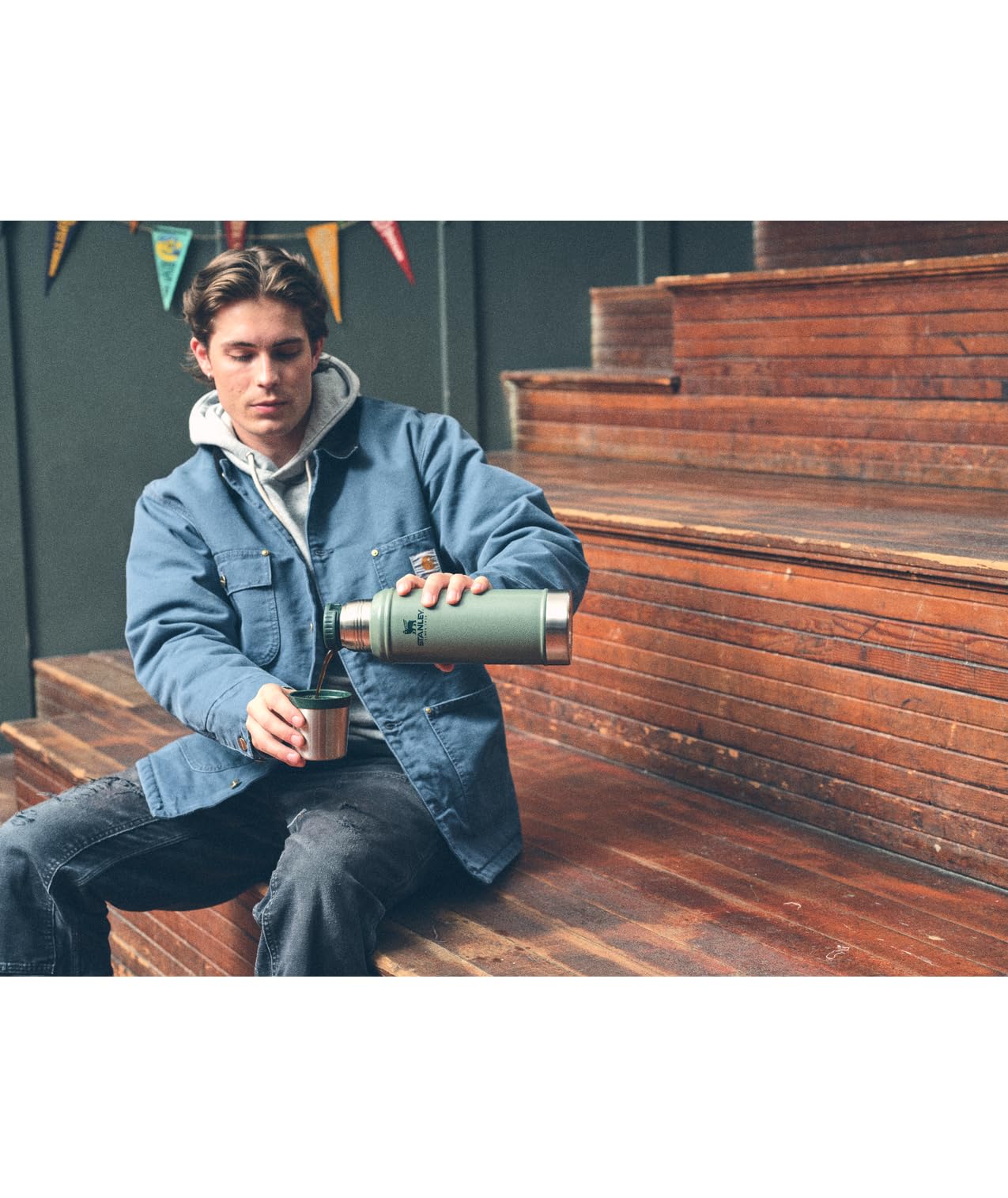 Stanley Classic Legendary Vacuum Bottle 20 oz | Wide Mouth with Leakproof Cup Lid | Keep Drinks Hot or Cold | Packable for Travel | Insulated Stainless Steel Thermos | BPA-Free | Hammertone Clay
