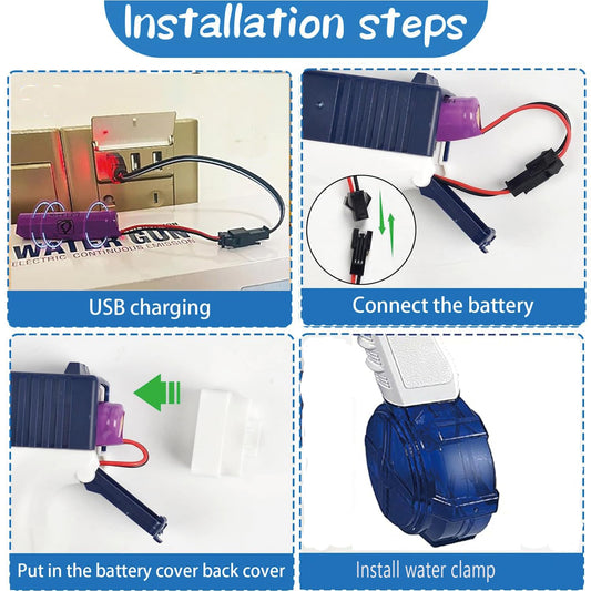 2Pcs Electric Water Guns Battery Powered Water Gun Electric Water Gun Rechargeable Gun Toy High Capacity 500+ Range Up to 32 FT Range Summer Outdoor Swimming Pool Water Toy for Adults Kids - Blue Pink