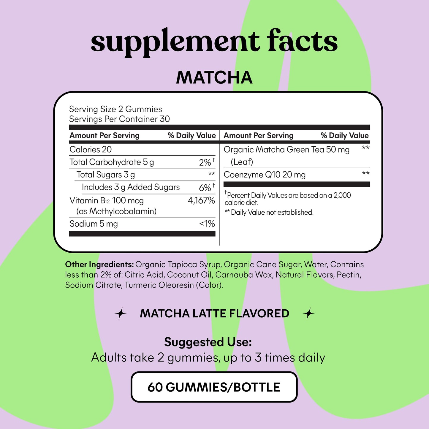 Lemme Matcha Superfood Energy Gummies with Organic Matcha Green Tea, Vitamin B12 and Antioxidant CoQ10 to Support Cellular Energy, Metabolism & Healthy Skin - Gluten Free, Non GMO (60 Count)