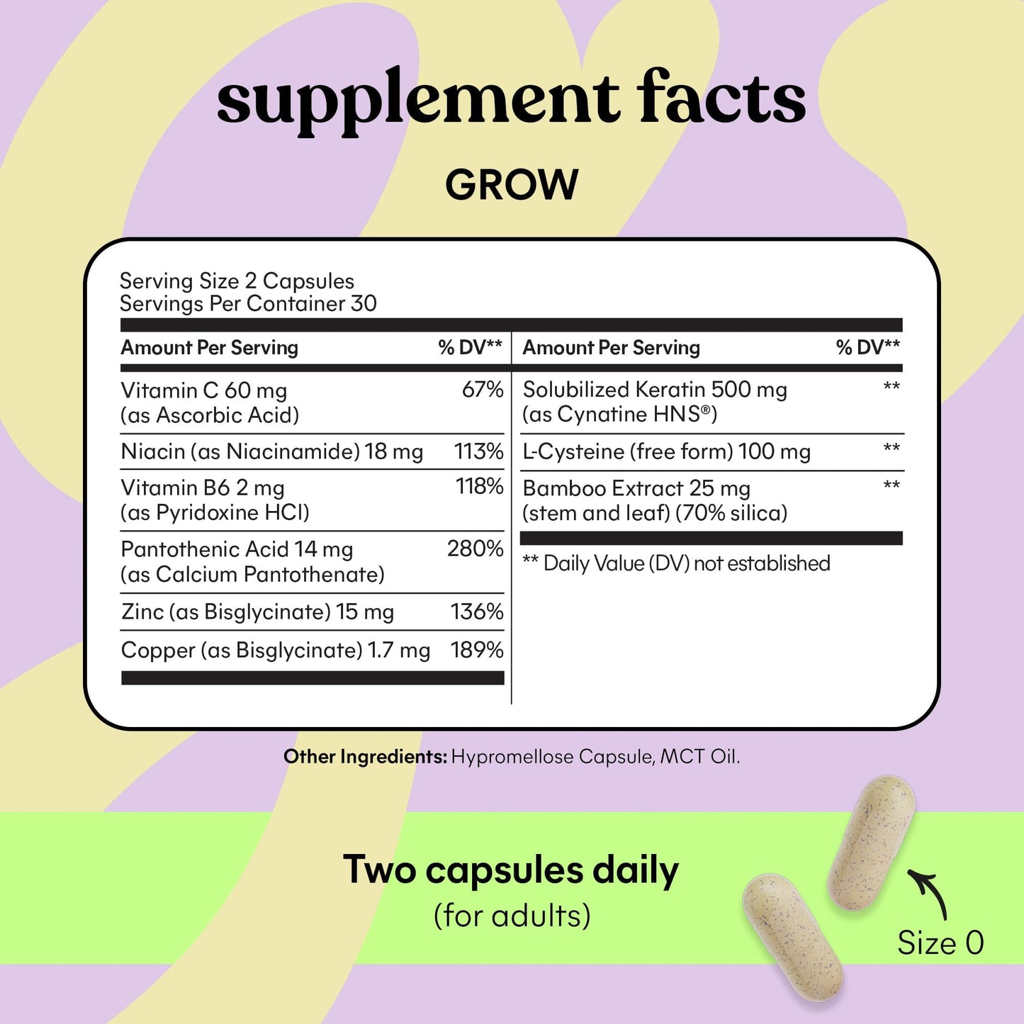 Lemme Grow Hair Growth Supplement for Women, Clinically Proven Keratin Complex for Visibly Thicker Hair and Scalp Coverage, Reduced Shedding, Nourish Thinning Hair - 1 Month Supply
