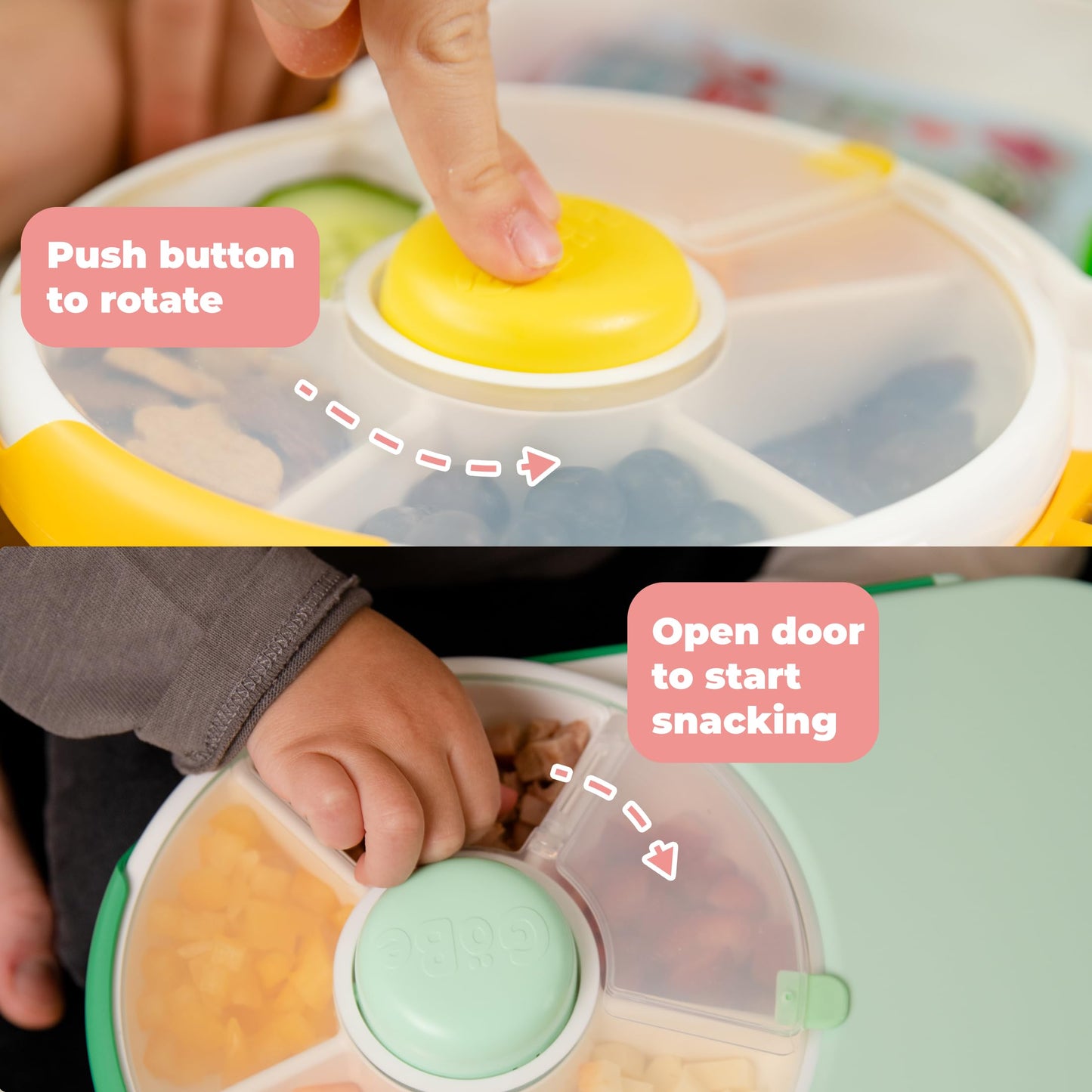 GoBe Kids Lunchbox with Detachable Snack Spinner, Bundle with Hand Strap & Sticker Sheet, Reusable Bento Style Lunch Container, 5 Small +1 Large Sandwich Compartment, BPA & PVC Free, coral pink