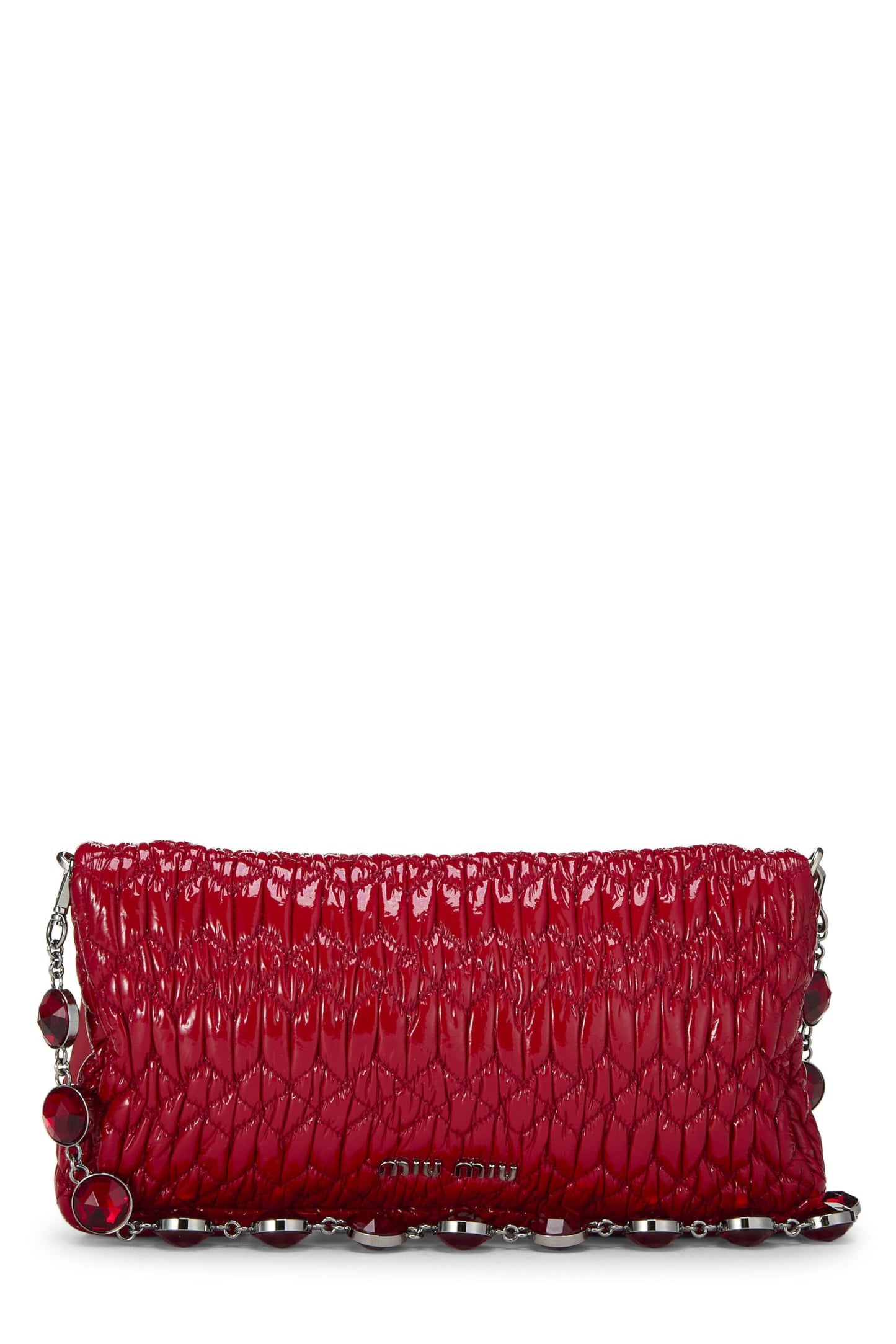 Miu Miu, Pre-Loved Red Nappa Crystal Flap Shoulder Bag, Red