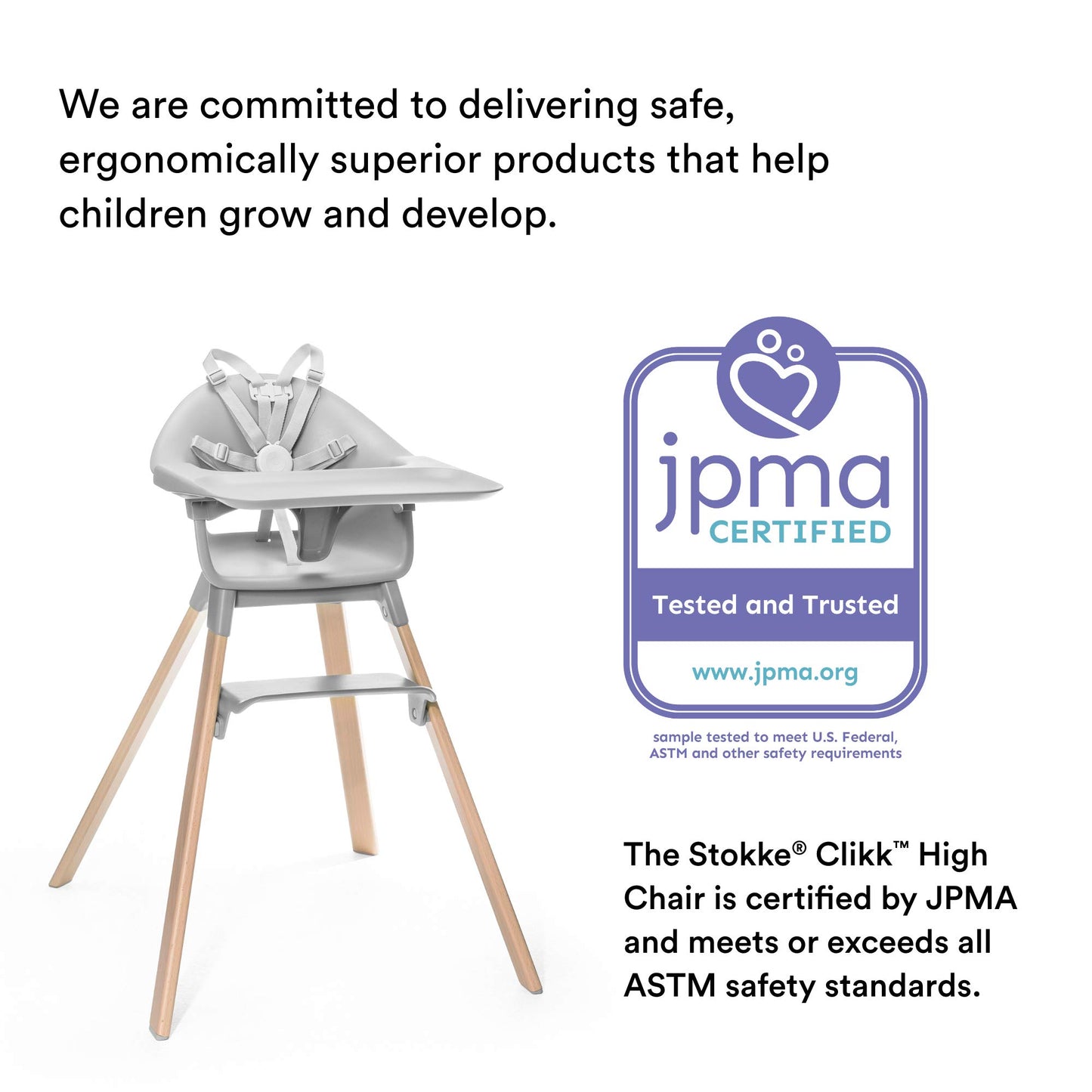 Stokke Clikk High Chair, Cloud Grey - All-in-One High Chair with Tray + Harness - Light, Durable & Travel Friendly - Ergonomic with Adjustable Features - Best for 6-36 Months or Up to 33 lbs