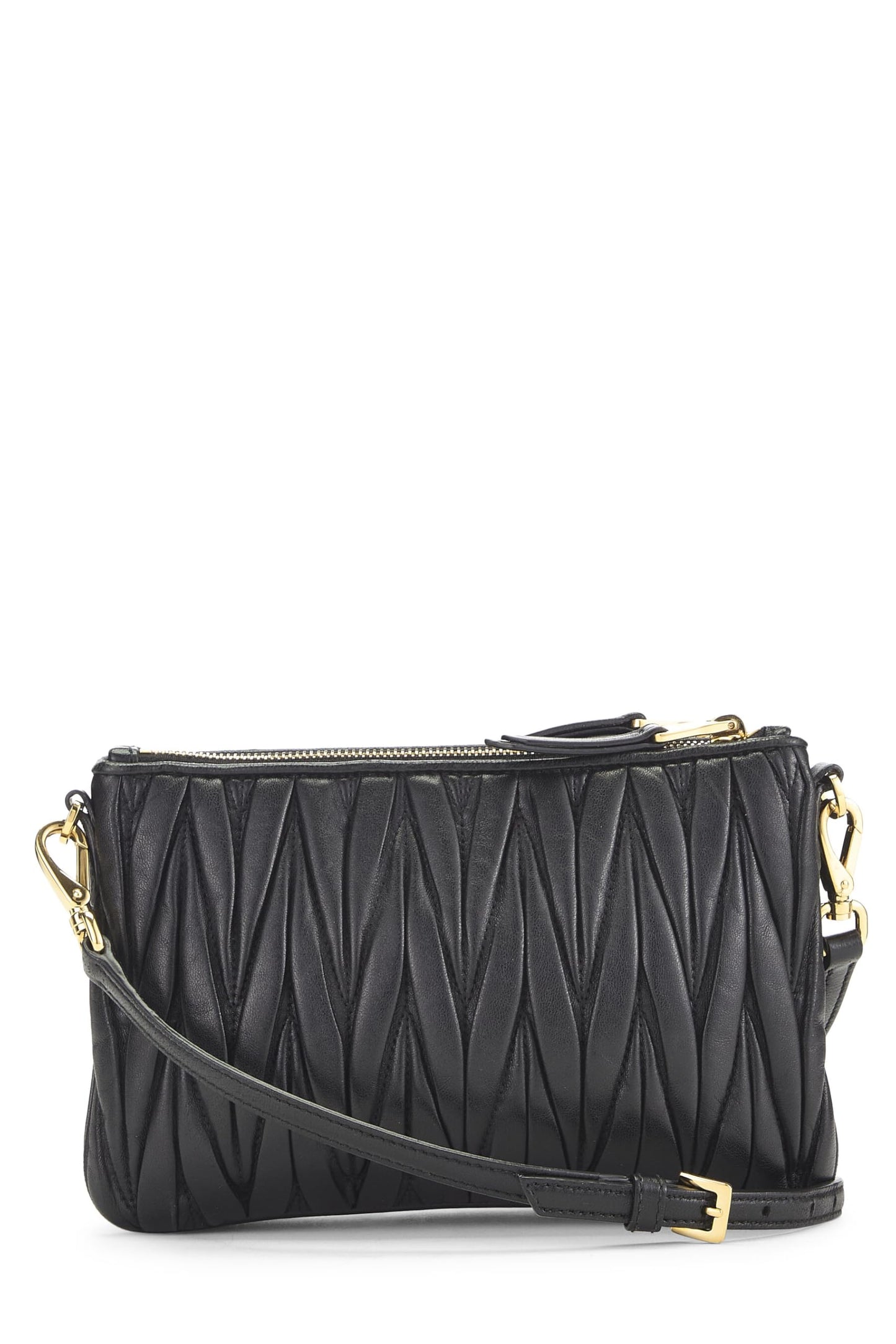 Miu Miu, Pre-Loved Black Nappa Double Zip Crossbody, Black