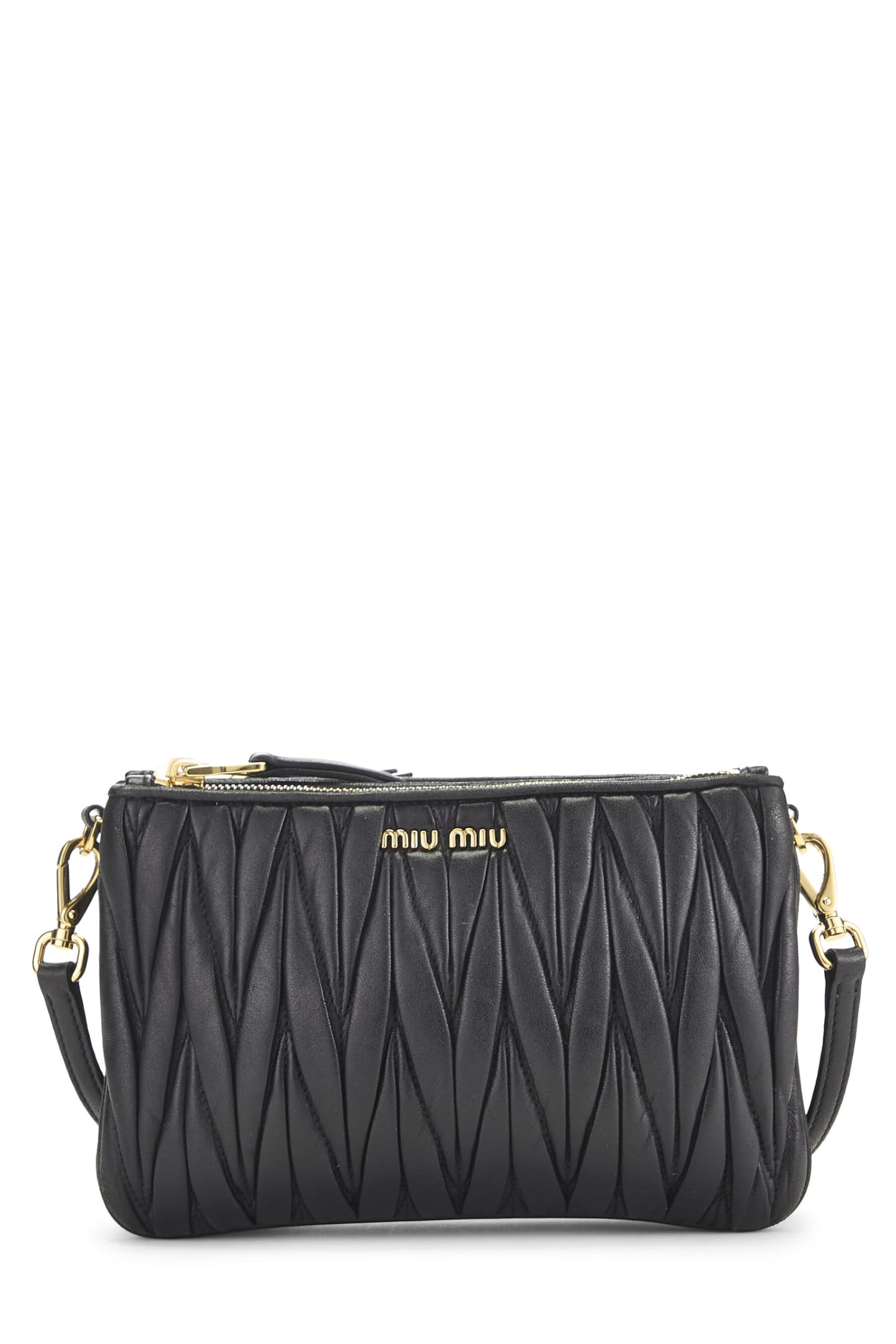 Miu Miu, Pre-Loved Black Nappa Double Zip Crossbody, Black