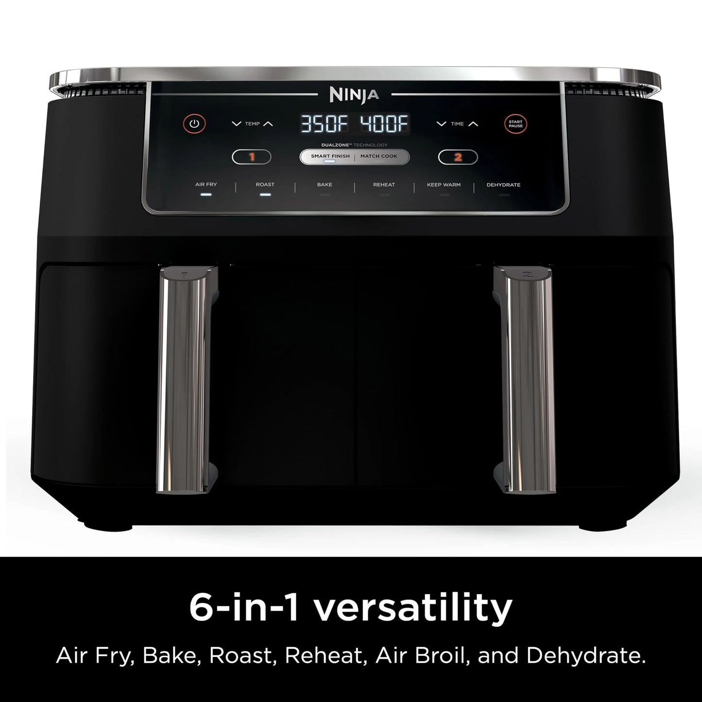 Ninja R-AD300CO Foodi 6-in-1 10-qt. XL 2-Basket Air Fryer with DualZone Technology, Black - Certified Refurbished