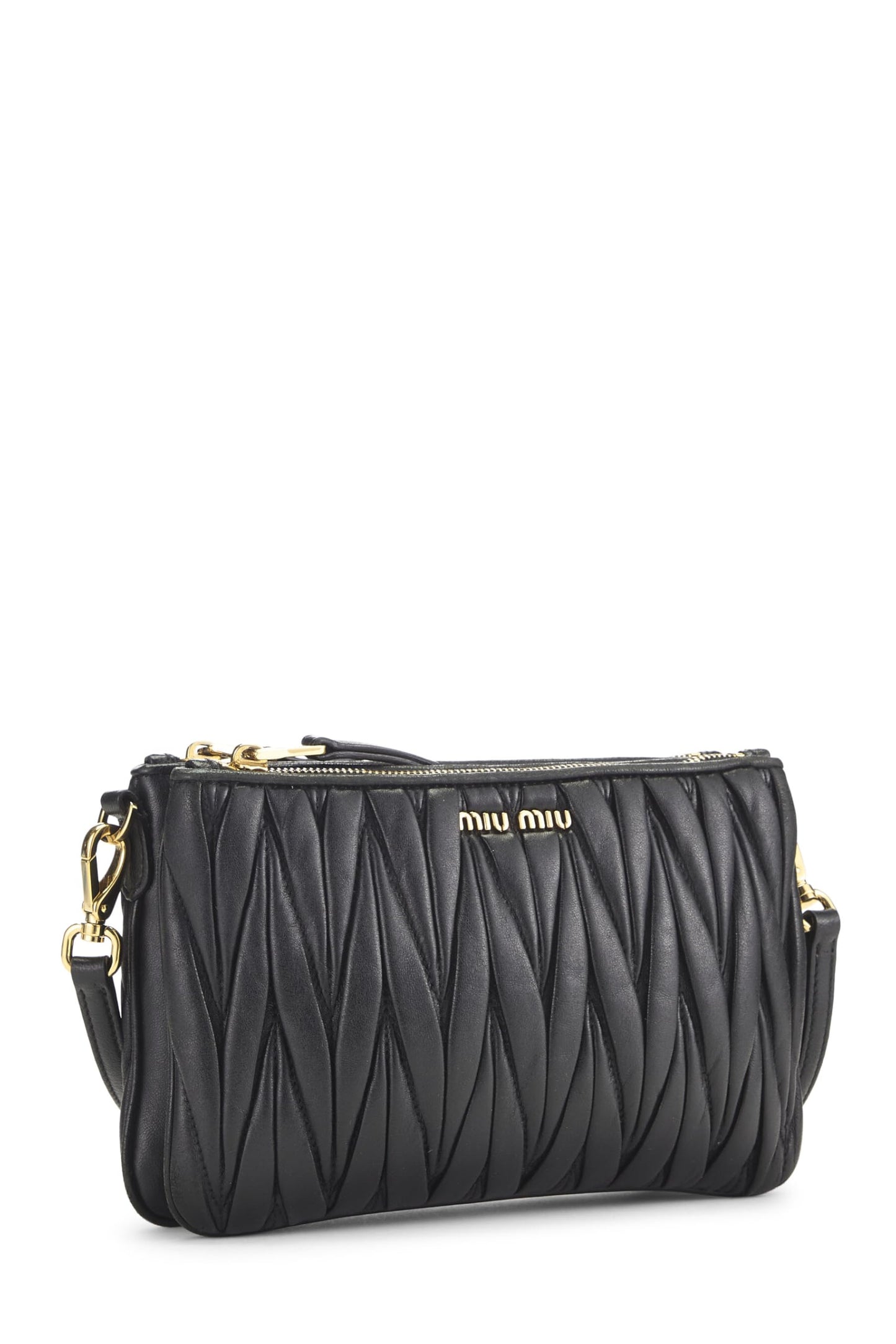 Miu Miu, Pre-Loved Black Nappa Double Zip Crossbody, Black
