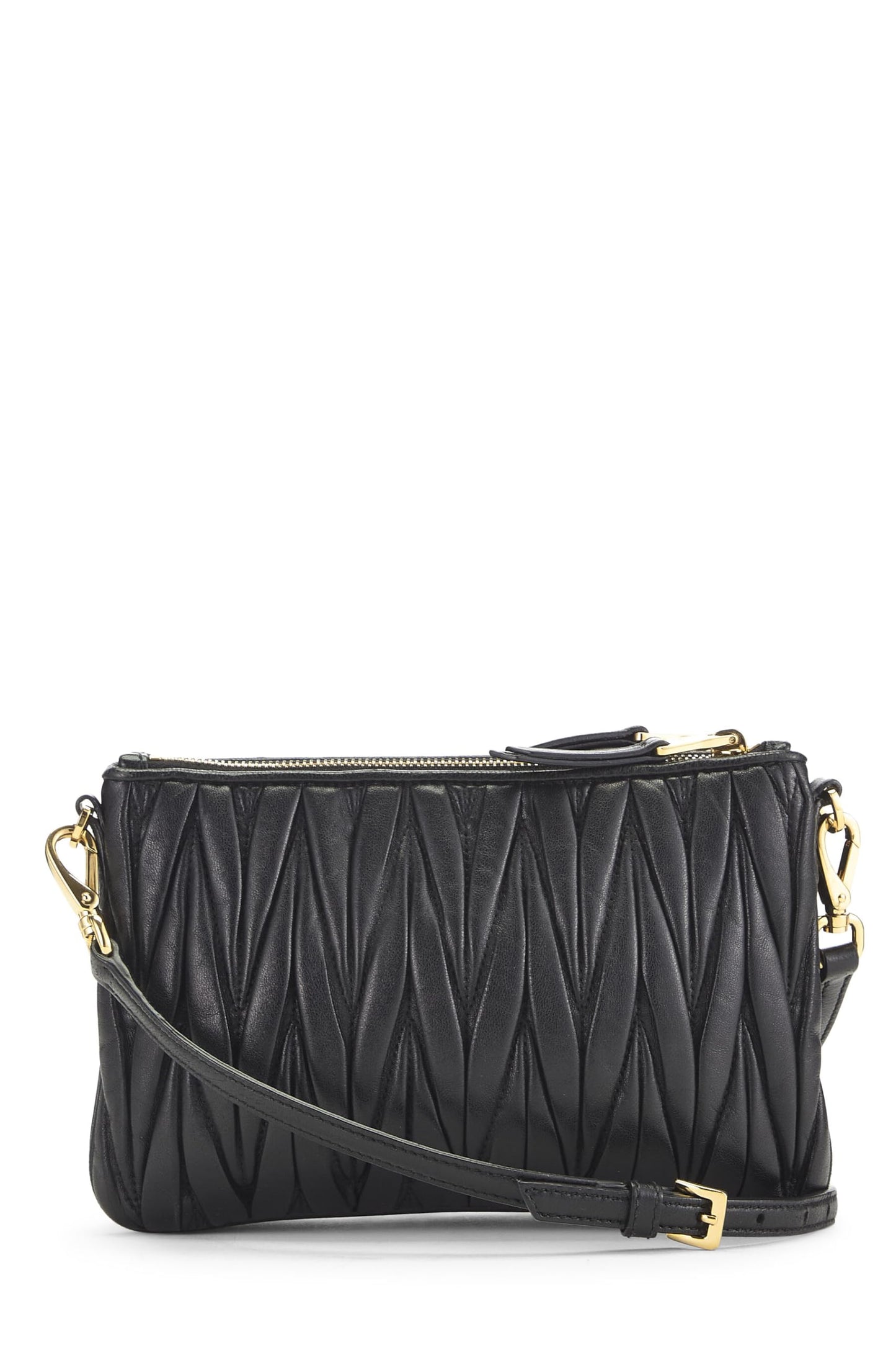Miu Miu, Pre-Loved Black Nappa Double Zip Crossbody, Black