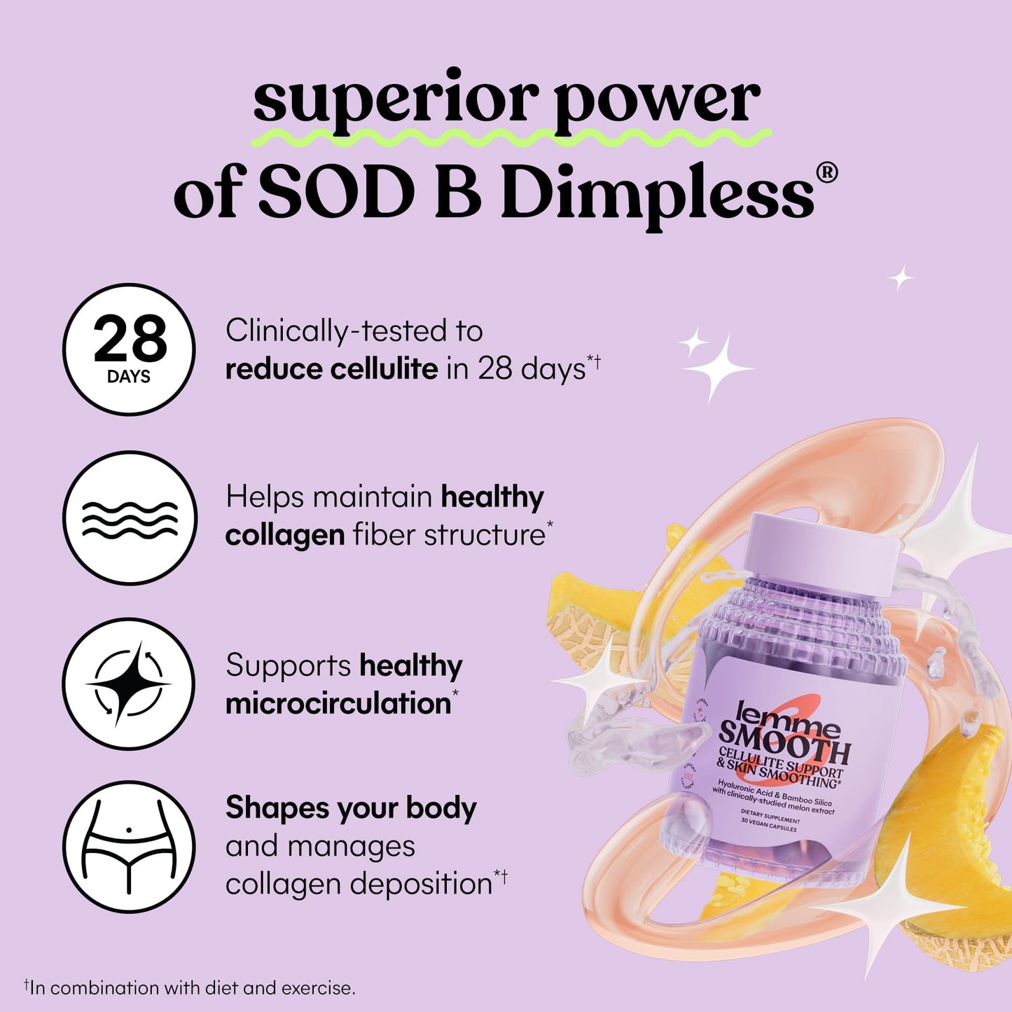 Lemme Smooth Anti Cellulite Capsules for Women, Smooth Legs & Thighs, Reduce Cellulite & Crepey Skin w/Clinically Studied SOD & Silica (1 Month Supply 30 ct)