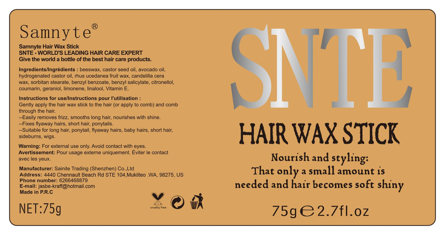 Samnyte Hair Wax Stick, Hair-Styling Waxes, Nourishing Accessories - Slick Stick for Women & Kids, Gel Tamer for Flyaways, Bun Maker & Styling Cream, 2.7 Fl Oz