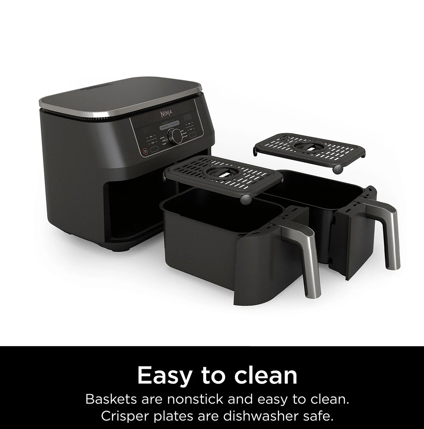 Ninja AD150 Foodi 8 Quart 6-in-1 DualZone 2-Basket Air Fryer with 2 Independent Frying Baskets, Match Cook & Smart Finish to Roast, Broil, Dehydrate & More for Quick, Easy Meals, Black (Renewed)