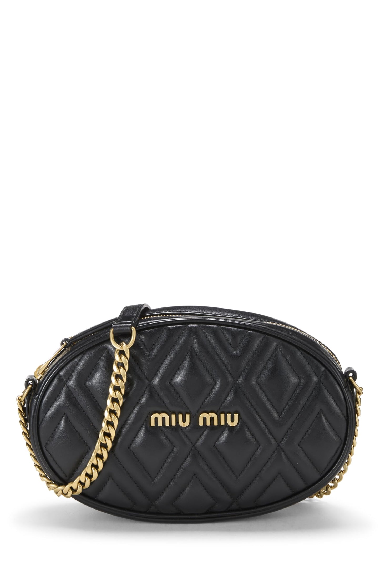 Miu Miu, Pre-Loved Black Calfskin Diamond Quilted Shoulder Bag, Black