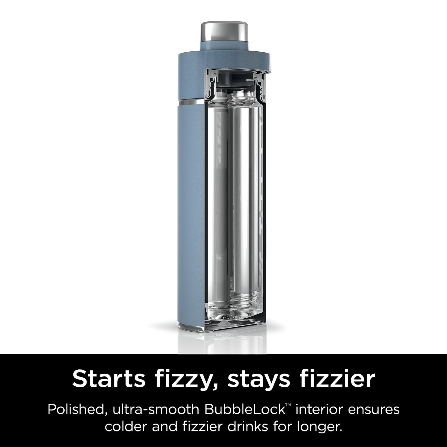 Ninja DW2401BL Thirsti 24oz Travel Water Bottle, For Carbonated Sparkling Drinks, Colder and Fizzier Longer, Leak Proof, 24 Hrs Cold, Dishwasher Safe, Stainless Steel Insulated Tumbler, Storm Blue
