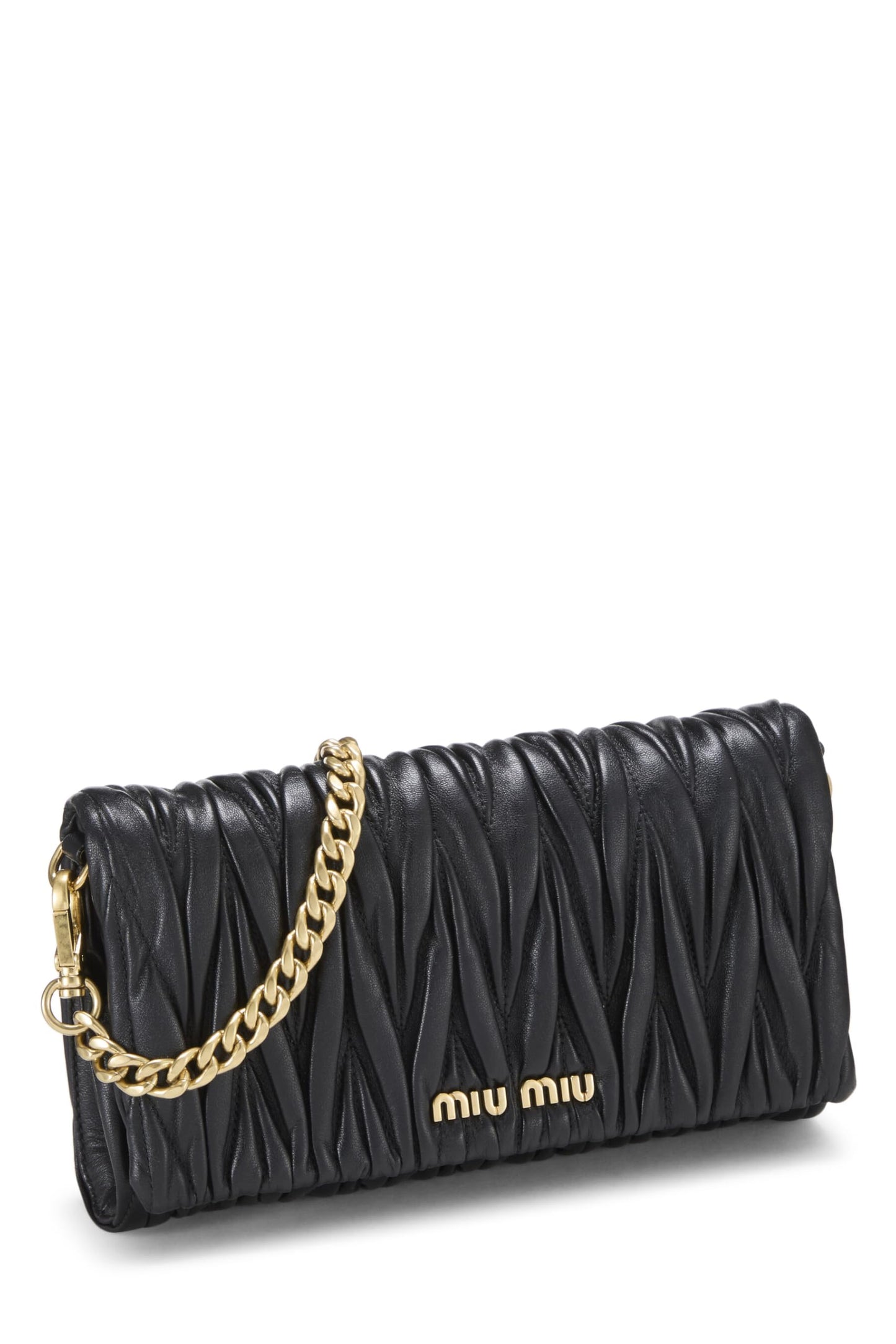 Miu Miu, Pre-Loved Black Nappa Matelassé Chain Clutch, Black