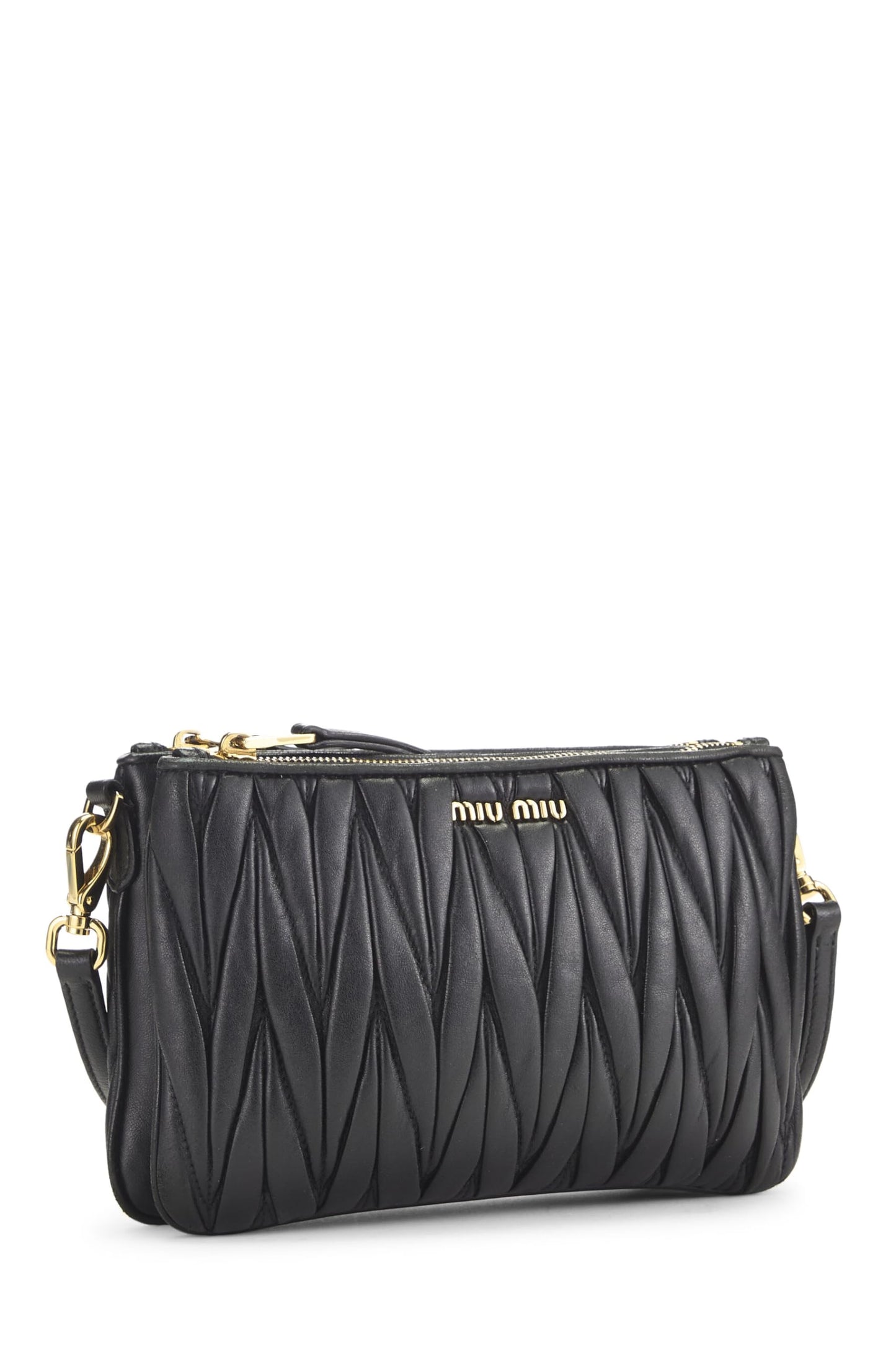 Miu Miu, Pre-Loved Black Nappa Double Zip Crossbody, Black