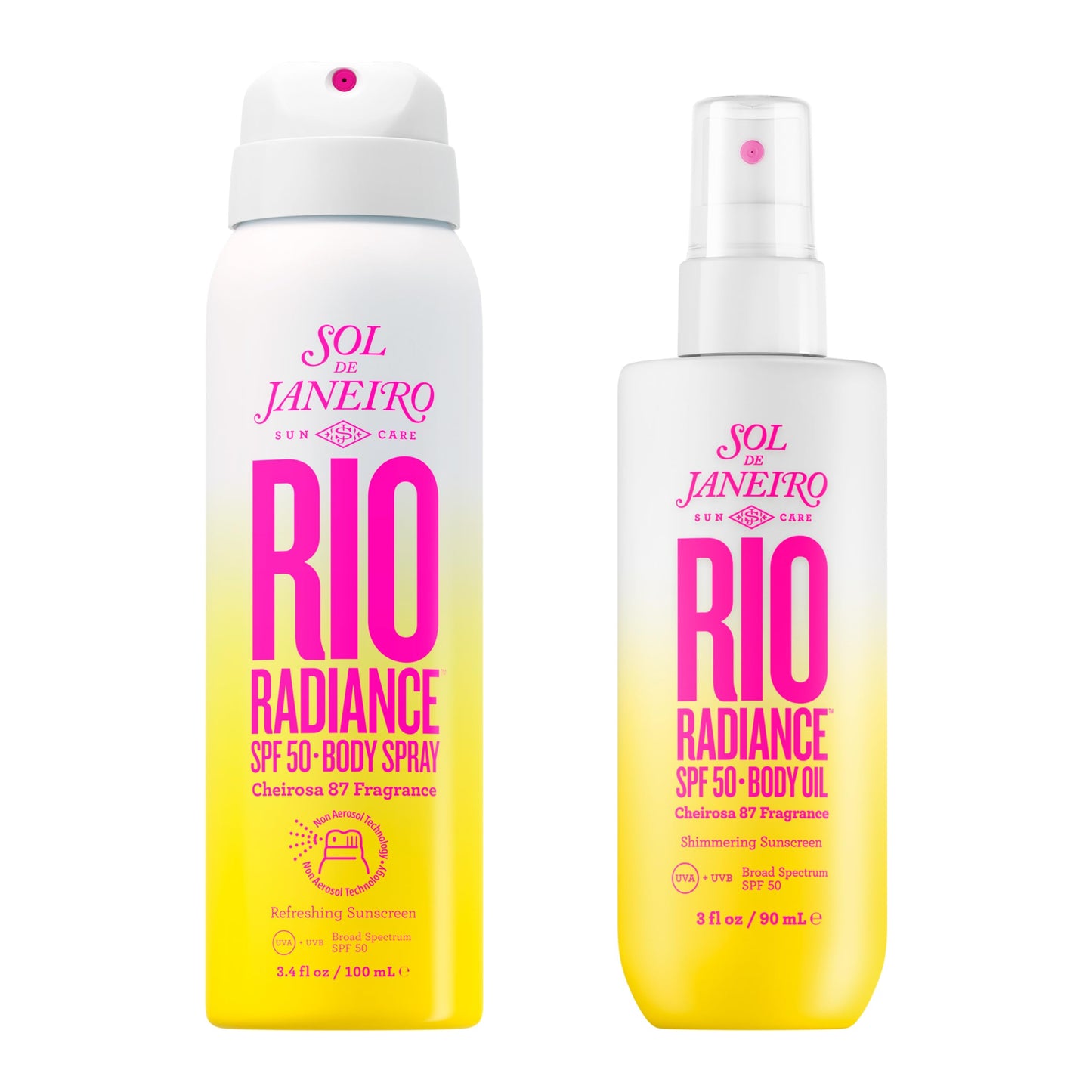 Sol de Janeiro Rio Radiance SPF 50 Travel Duo | TSA Friendly | Spray Sunscreen and Shimmering Body Oil, Amazon Exclusive