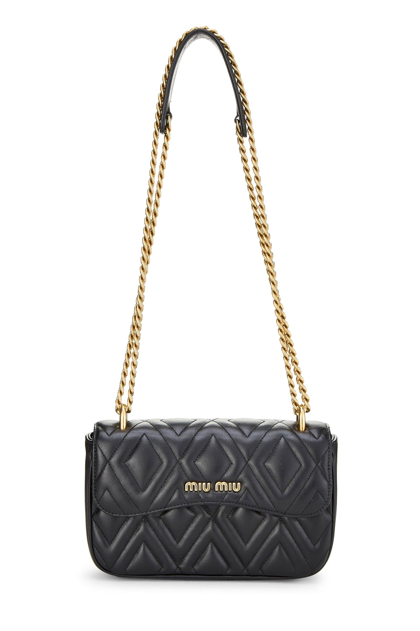 Miu Miu, Pre-Loved Black Calfskin Diamond Quilted Shoulder Bag, Black