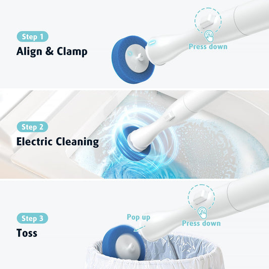 AIR U+ Electric Toilet Brush and Holder Set with 5 Disposable Refill Heads, Rechargeable & Wall-Mounted No Drilling Powerful Disposable Toilet Bowl Cleaner Wand