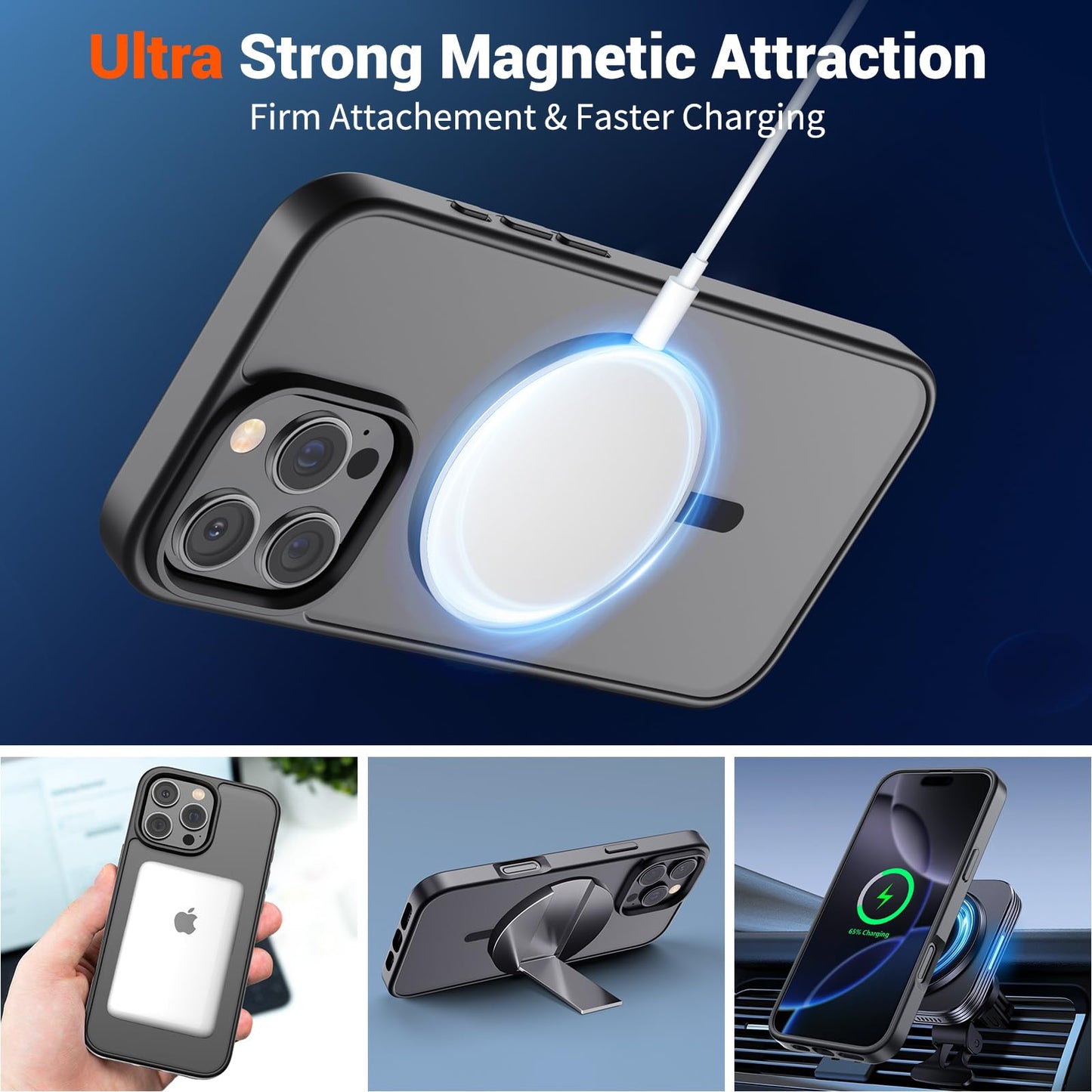SUPFINE Magnetic for iPhone 16 Pro Max Case (Compatible with MagSafe) (Military Grade Drop Protection) Slim Translucent Matte Shockproof with Anti-Fingerprint Phone Case, Black