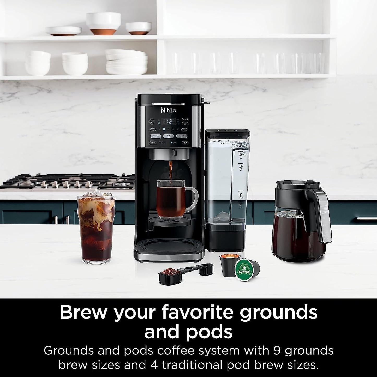 Ninja DualBrew Hot & Iced Coffee Maker, Single-Serve, Compatible with K-Cups & (12-Cup Carafe)