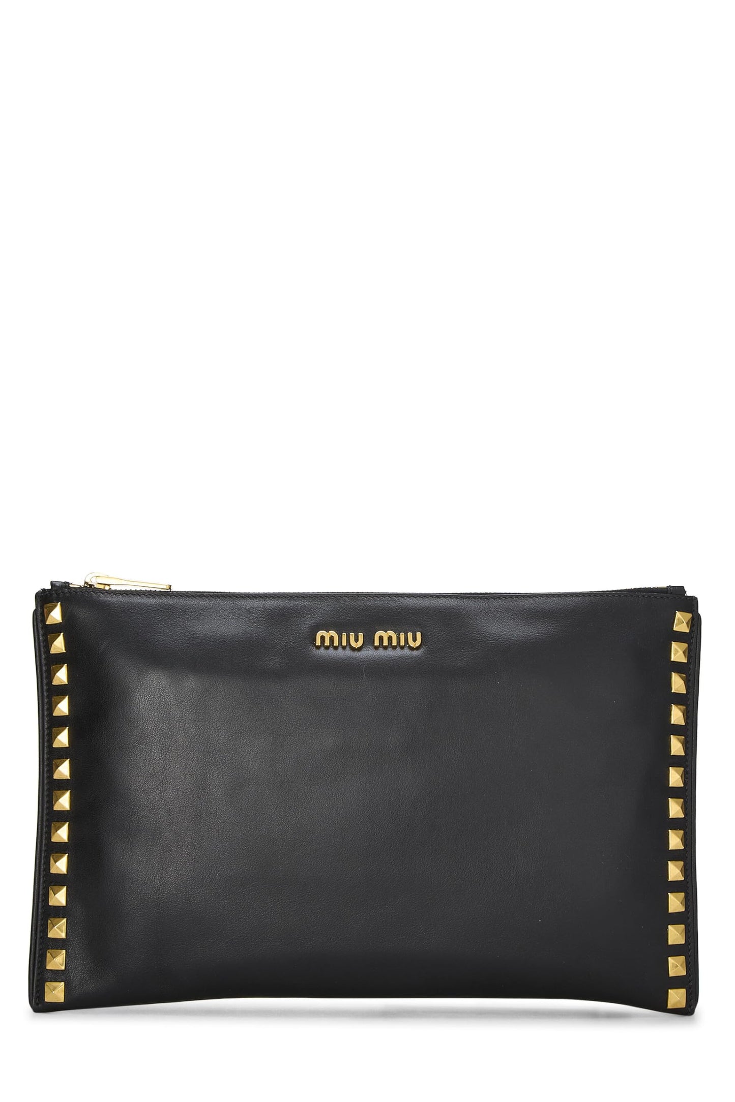 Miu Miu, Pre-Loved Black Studded Calfskin Clutch, Black