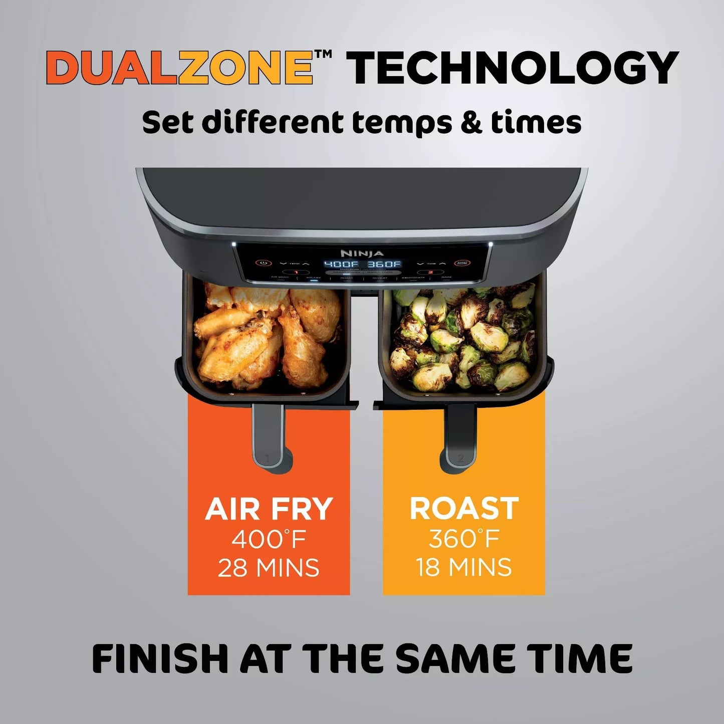 Ninja DZ201 Foodi 6-in-1 2-Basket Air Fryer with DualZone Technology, 8-Quart Capacity, and a Dark Grey Stainless Finish (Dark Grey Stainless) (Renewed)