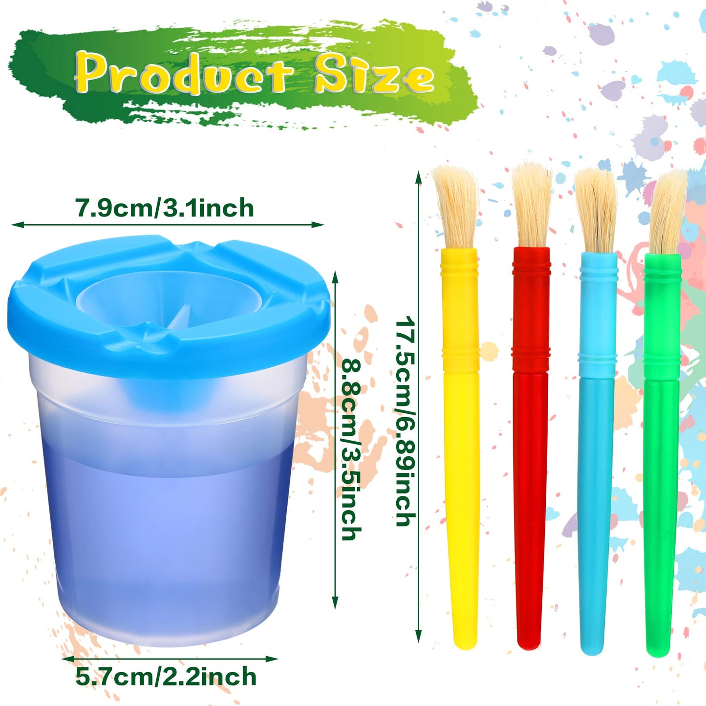 10 Pcs Children's Paint Cups with Lids for Kids Leakproof No Spill Paint Cups Toddlers and 10 Pieces Matching Colored Painting Round Brush Set Outdoor Art Supplies for Kids