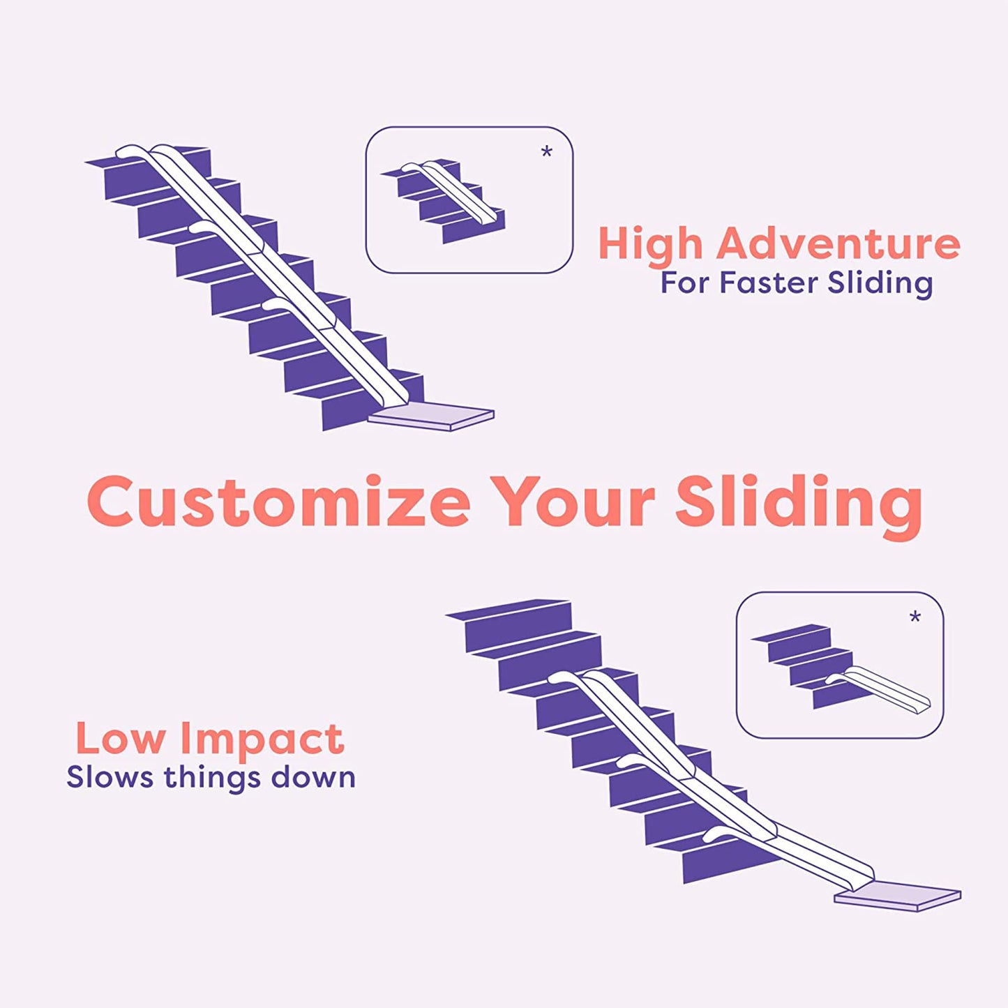 Stairslide 4-Pack Modular Indoor Slide for Home Staircases, White - Stair Attachment Ramps for Kids with Non-Slip Grip Bottom, Easy to Store, No Installation Needed