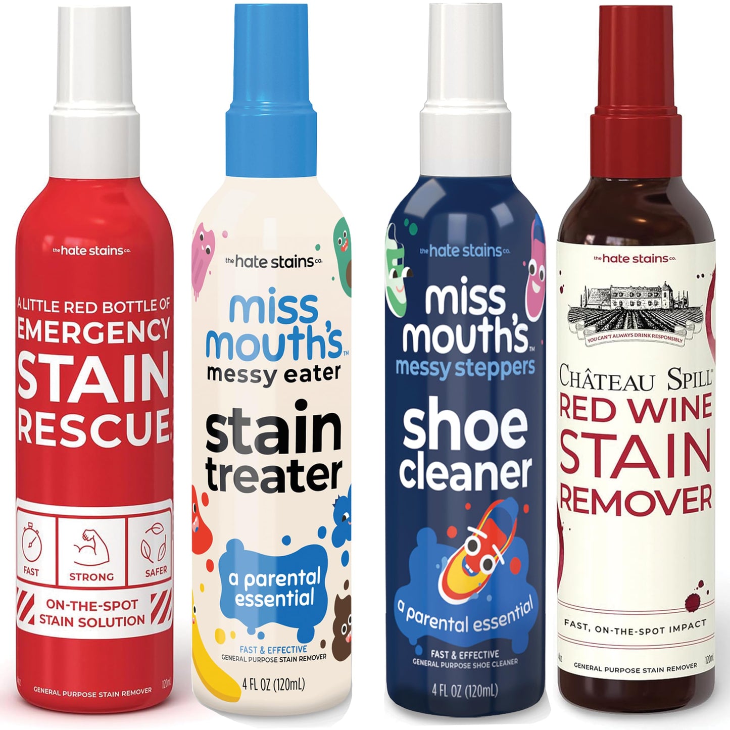 Miss Mouth's Messy Eater Stain Treater, Messy Steppers, Emergency Stain Rescue and Chateau Spill Bundle from Hate Stains