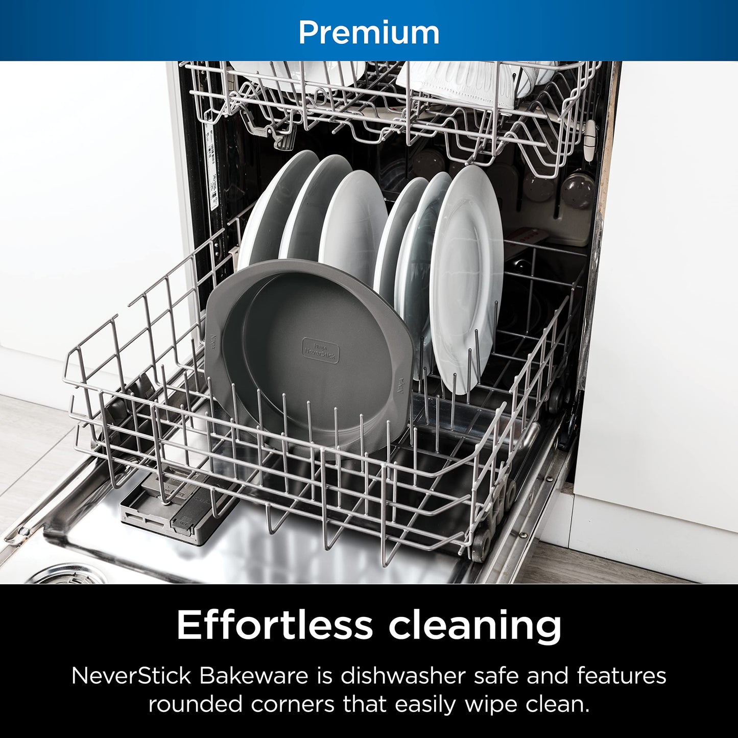 Ninja B30309 Foodi NeverStick Premium 9 inch Round Cake Pan, Nonstick, Oven Safe up to 500⁰F, Dishwasher Safe, Grey (Pack of 2)