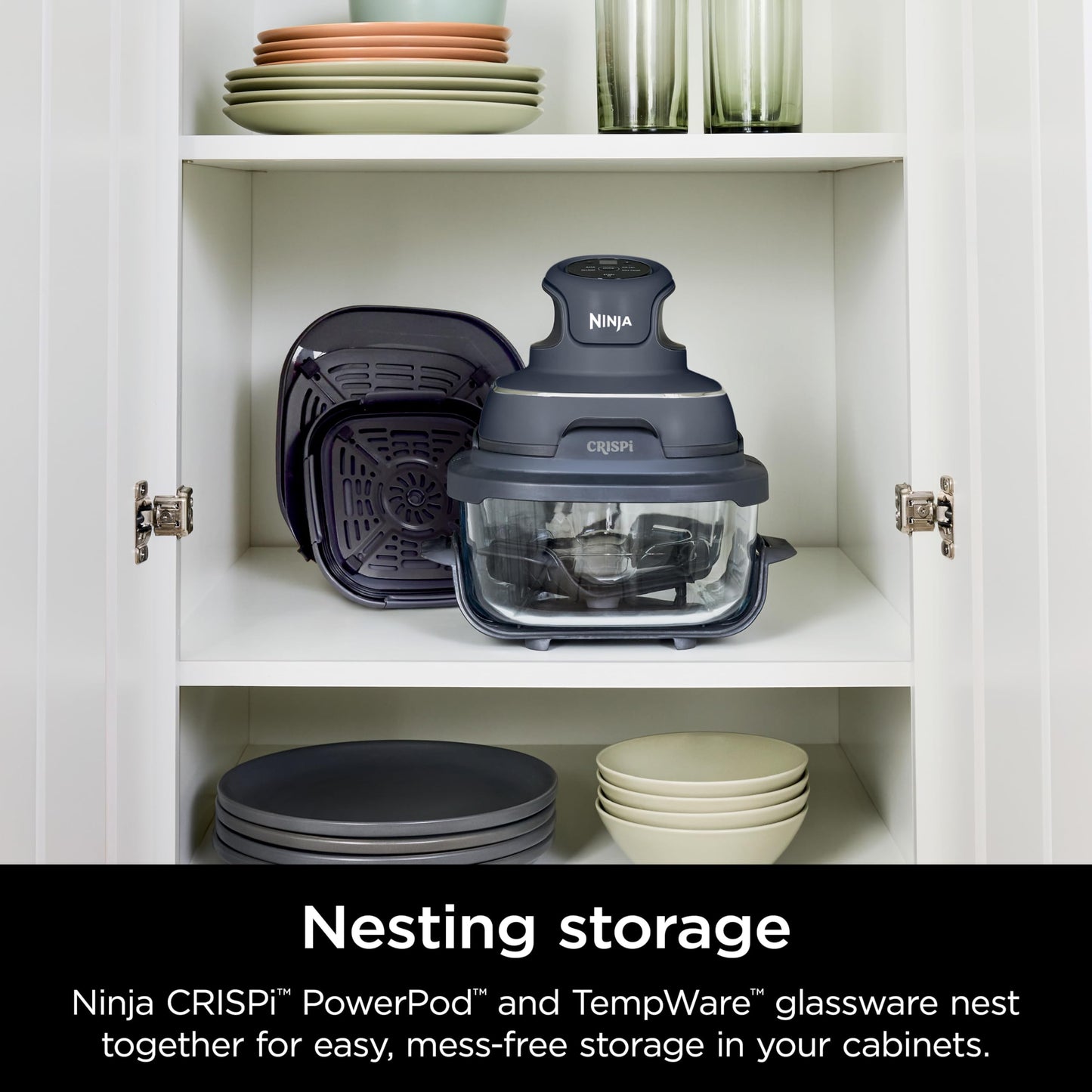 Ninja Crispi Air Fryer, Microwave, Freezer & Dishwasher Safe, Non Toxic Glass Portable Cooking System, 4 QT & 6 Cup Glass Containers with Storage Lids, Easy Meals, Air Fry, Bake, & More Grey, FN101CGY