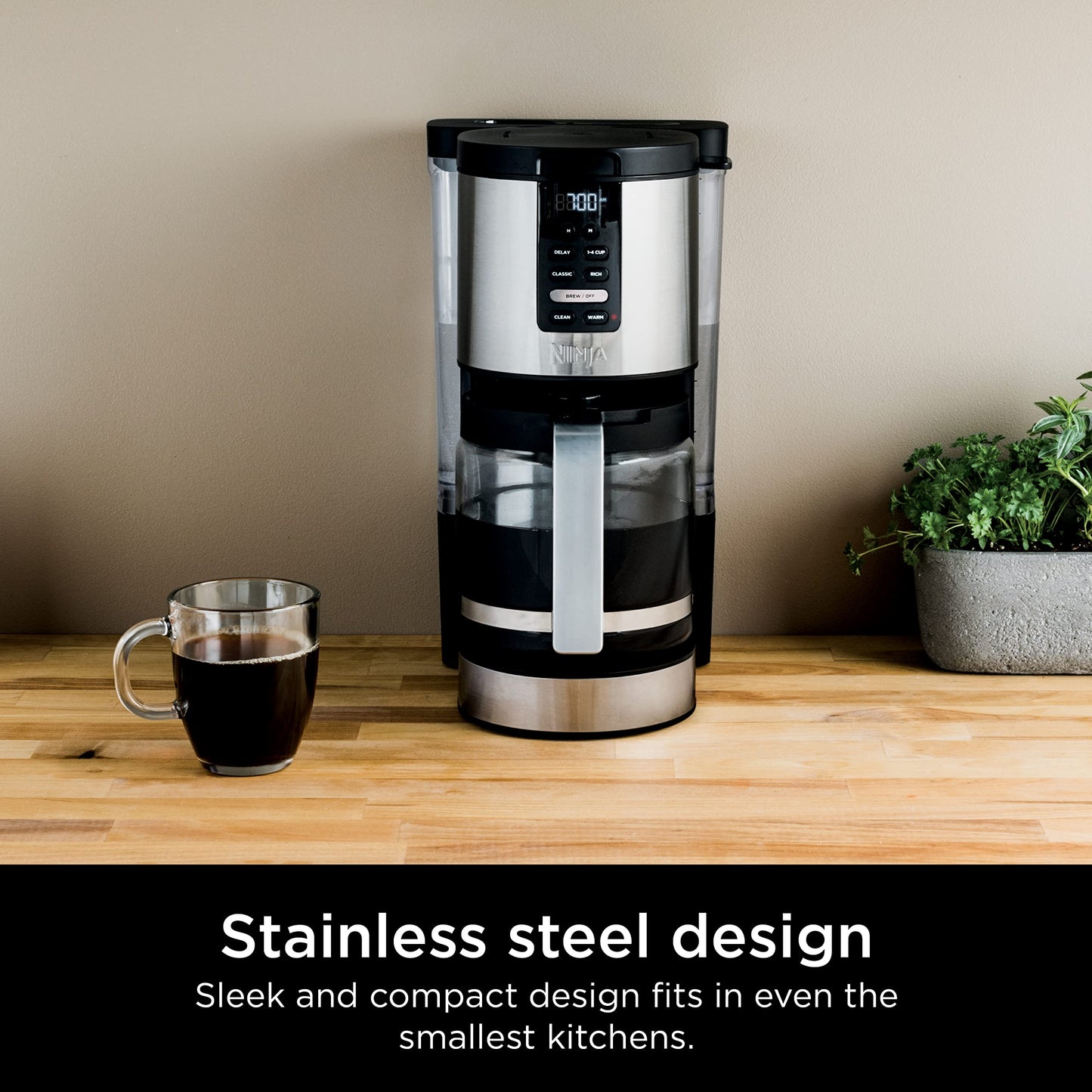Ninja DCM200C Programmable XL 14-Cup Coffee Maker, 14-Cup Glass Carafe, With Permanent Filter, Stainless Steel, Silver