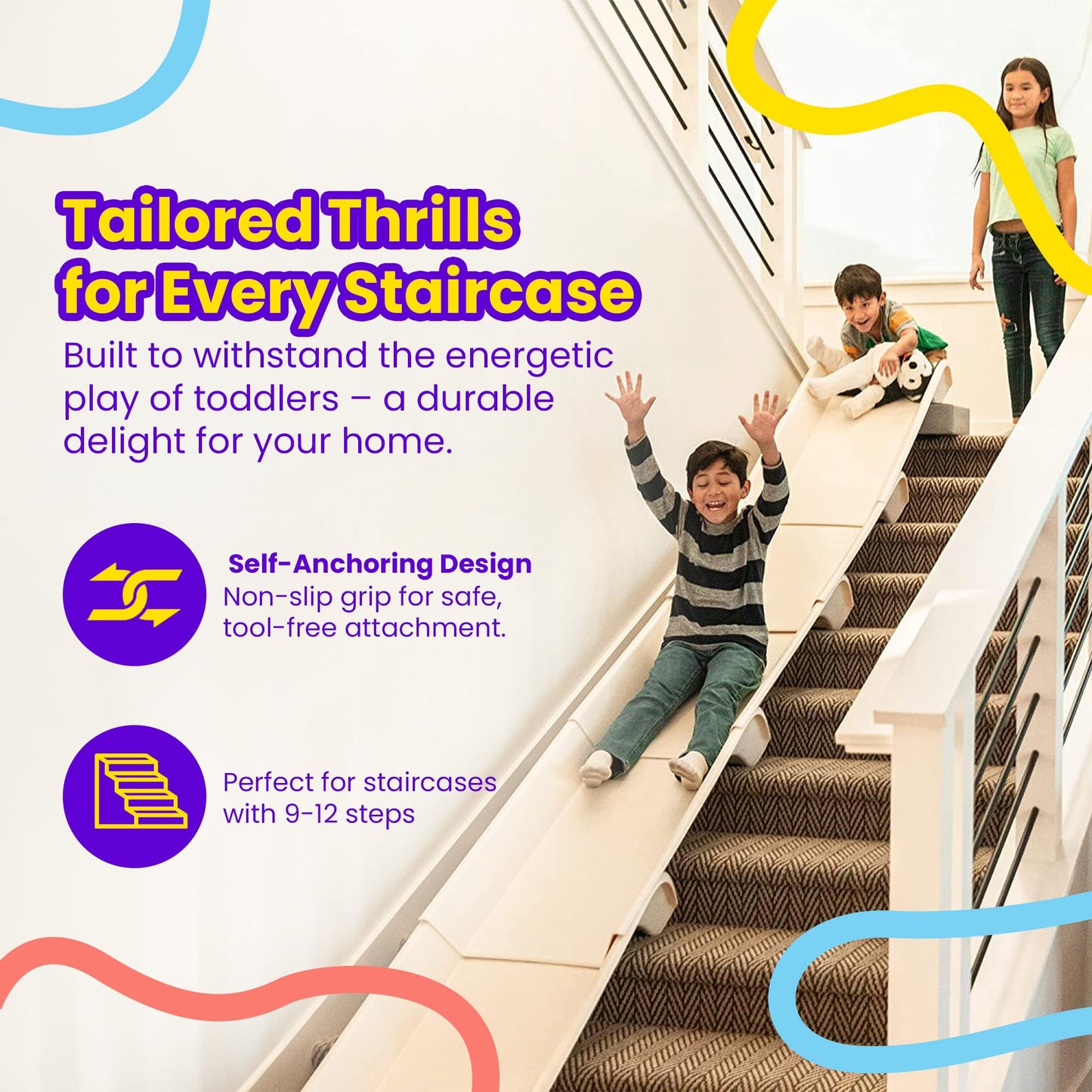 Stairslide 4-Pack Modular Indoor Slide for Home Staircases, White - Stair Attachment Ramps for Kids with Non-Slip Grip Bottom, Easy to Store, No Installation Needed