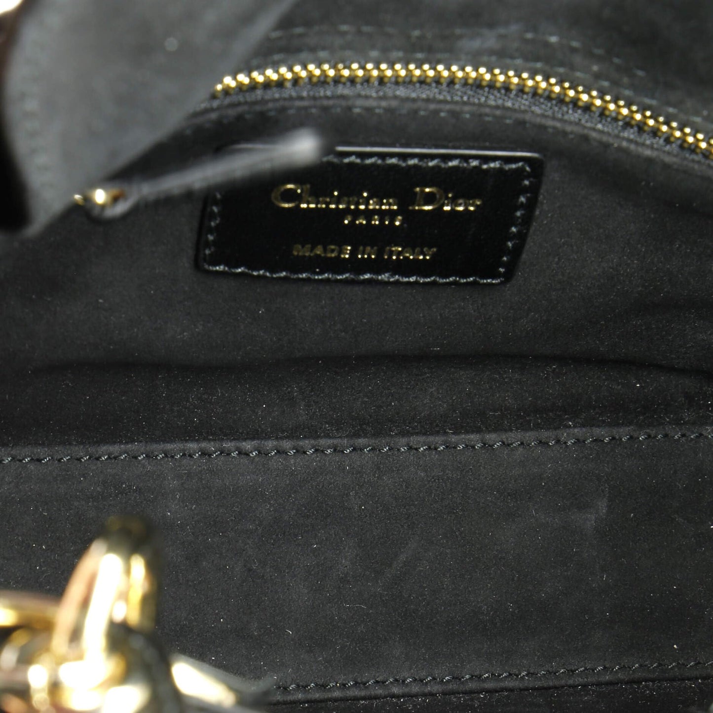 Christian Dior, Pre-Loved Lady Dior Bag Cannage Quilt Satin with Crystal Charms Mini, Black
