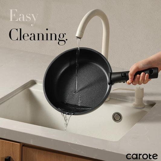 CAROTE Pots and Pans Set Non Stick, Cookware Set Detachable Handle, Nonstick Induction Kitchen Sets Non Stick with Removable Handle, RV Cook Ware, Oven Safe, Black