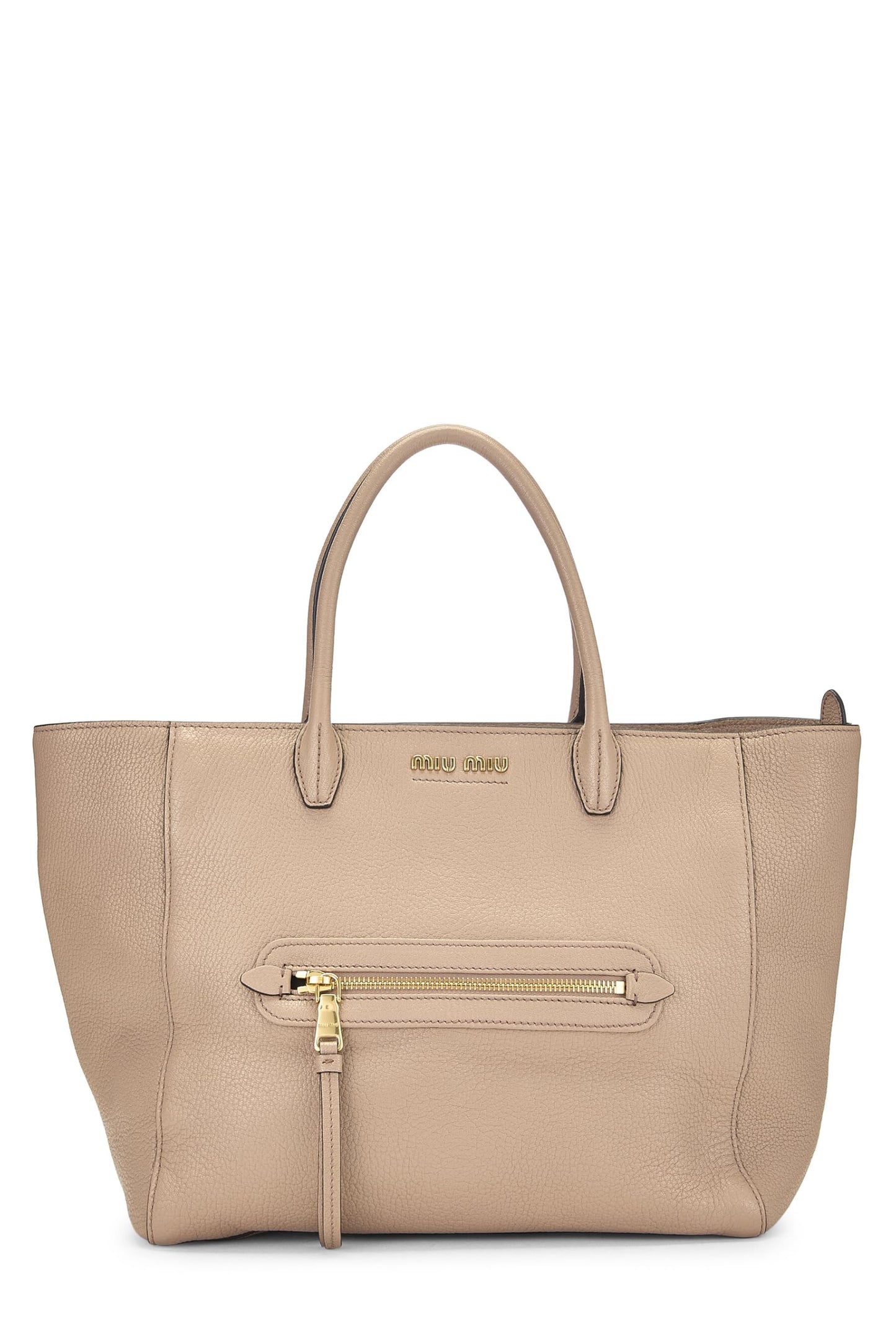 Miu Miu, Pre-Loved Pink Leather Madras Front Zip Pocket Tote Medium, Pink
