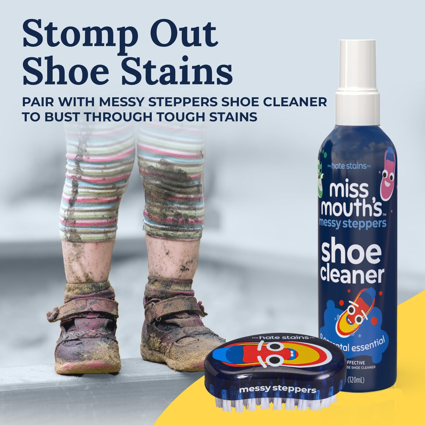 Miss Mouth's Messy Steppers Shoe Cleaner Brush - Remove Dirt, Grass, Scuffs from Rubber, Canvas, and Leather from the makers of Miss Mouth's Messy Eater Stain Treater