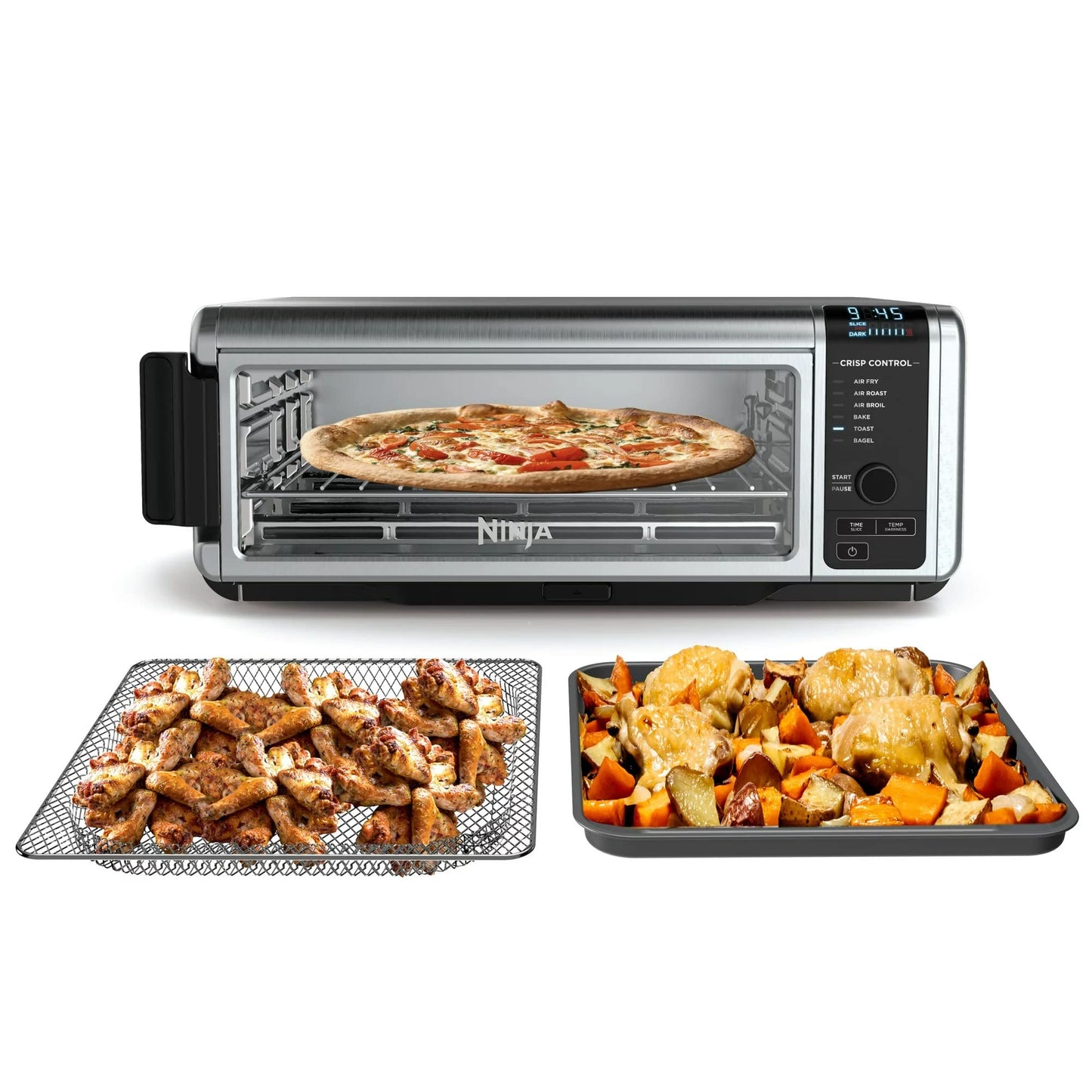 Ninja SP080 Foodi Digital Air Fry Countertop Oven with 6-in-1 Functionality, Flip Up & Away Capability for Storage Space, with Air Fry Basket, Wire Rack, Sheet Pan & Crumb Tray, Silver (Renewed)