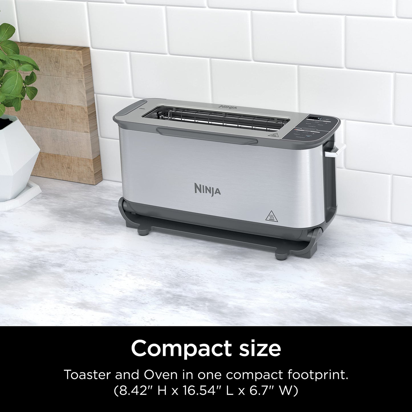 Ninja ST101 Foodi 2-in-1 Flip Toaster, 2-Slice Capacity, Compact Toaster Oven, Snack Maker, Reheat, Defrost, 1500 Watts, Stainless Steel, 6 Functions