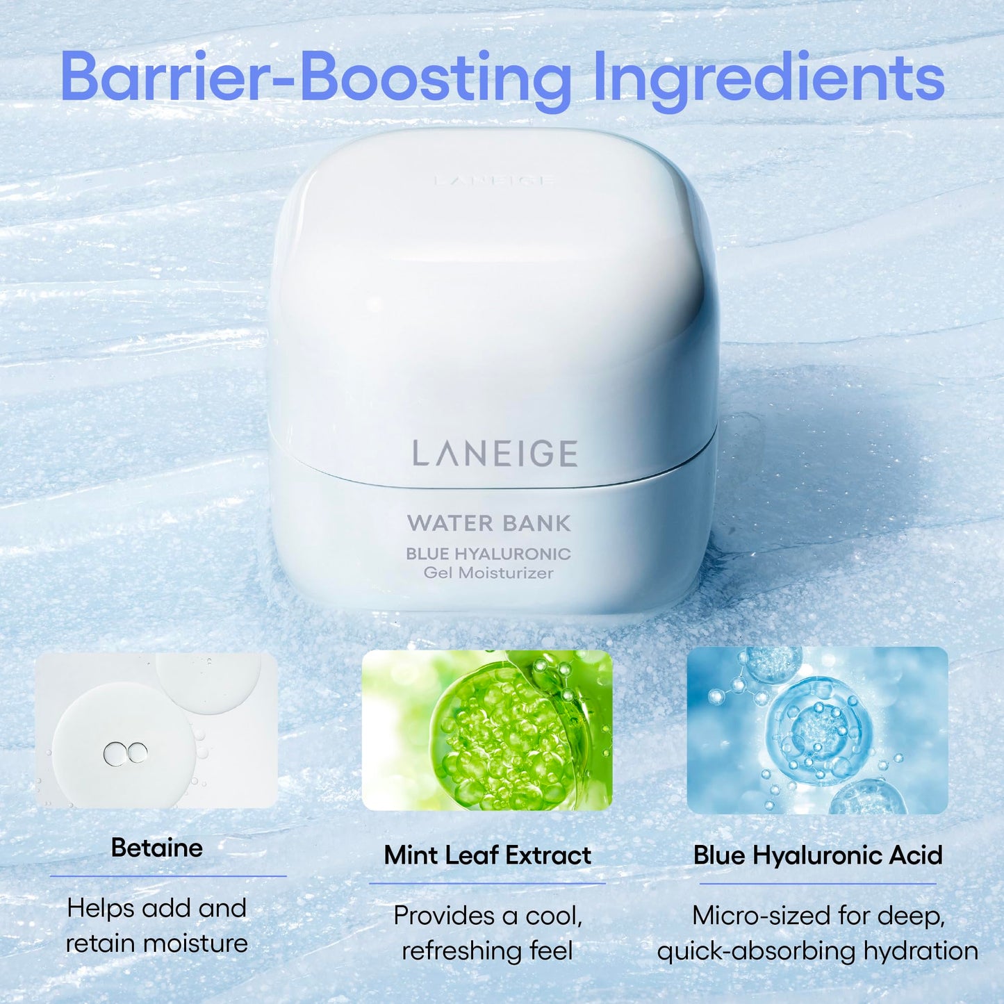 LANEIGE Water Bank Blue Hyaluronic Gel Moisturizer: Lightweight Hydrating Face Gel with Mint Extract, Hypoallergenic & Dermatologist-Tested