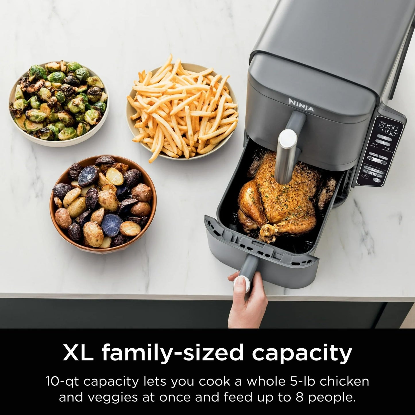 Ninja SL400 DoubleStack XL 2-Basket Air Fryer, Cooks 4 Foods at Once, Compact Design, 10 QT, 4-in-1, Smart Finish & Match Cook, Air Fry, Broil, Bake, Easy Meals, Easy Clean, Grey (Renewed)