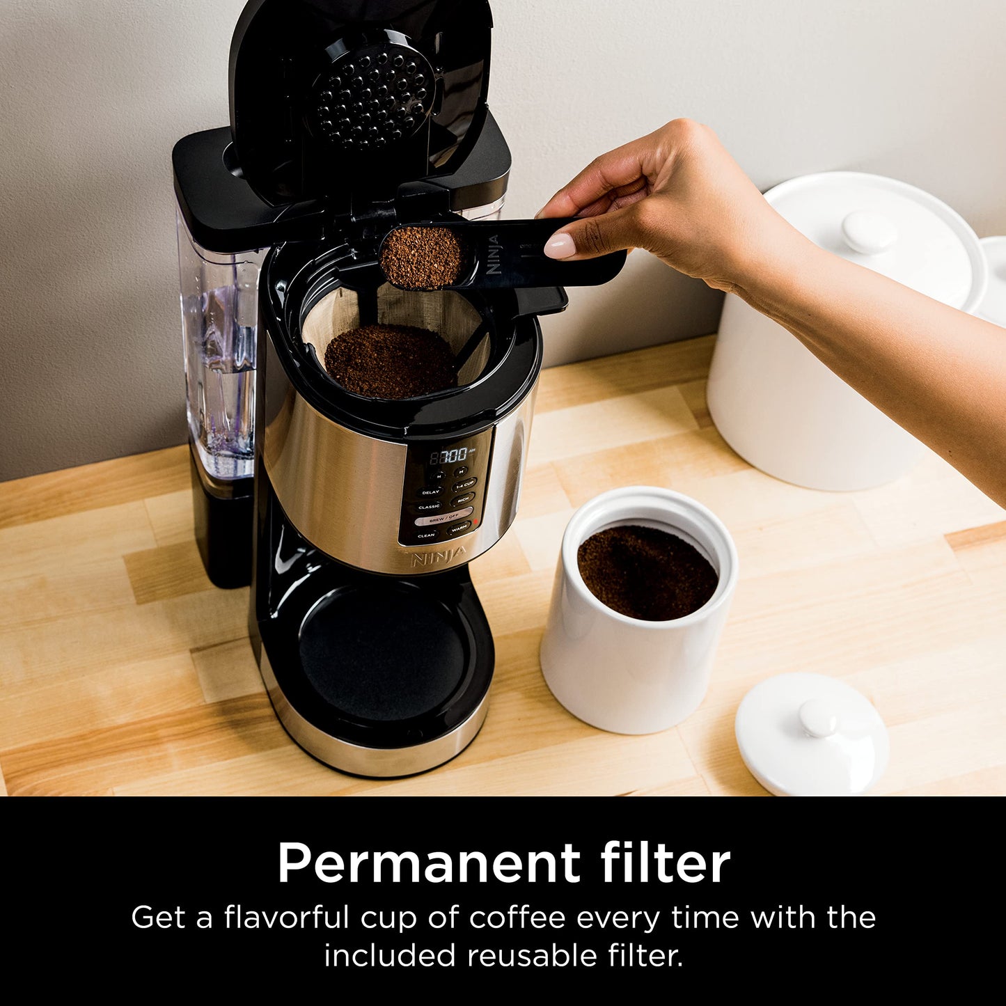 Ninja DCM200C Programmable XL 14-Cup Coffee Maker, 14-Cup Glass Carafe, With Permanent Filter, Stainless Steel, Silver
