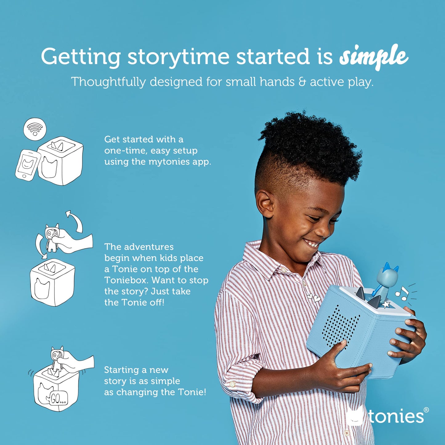 Toniebox Audio Player Disney Starter Set Bundle with Woody, Lightning McQueen, Simba, Winnie-The-Pooh, and Playtime Puppy - Listen, Learn, and Play with One Huggable Little Box - Light Blue